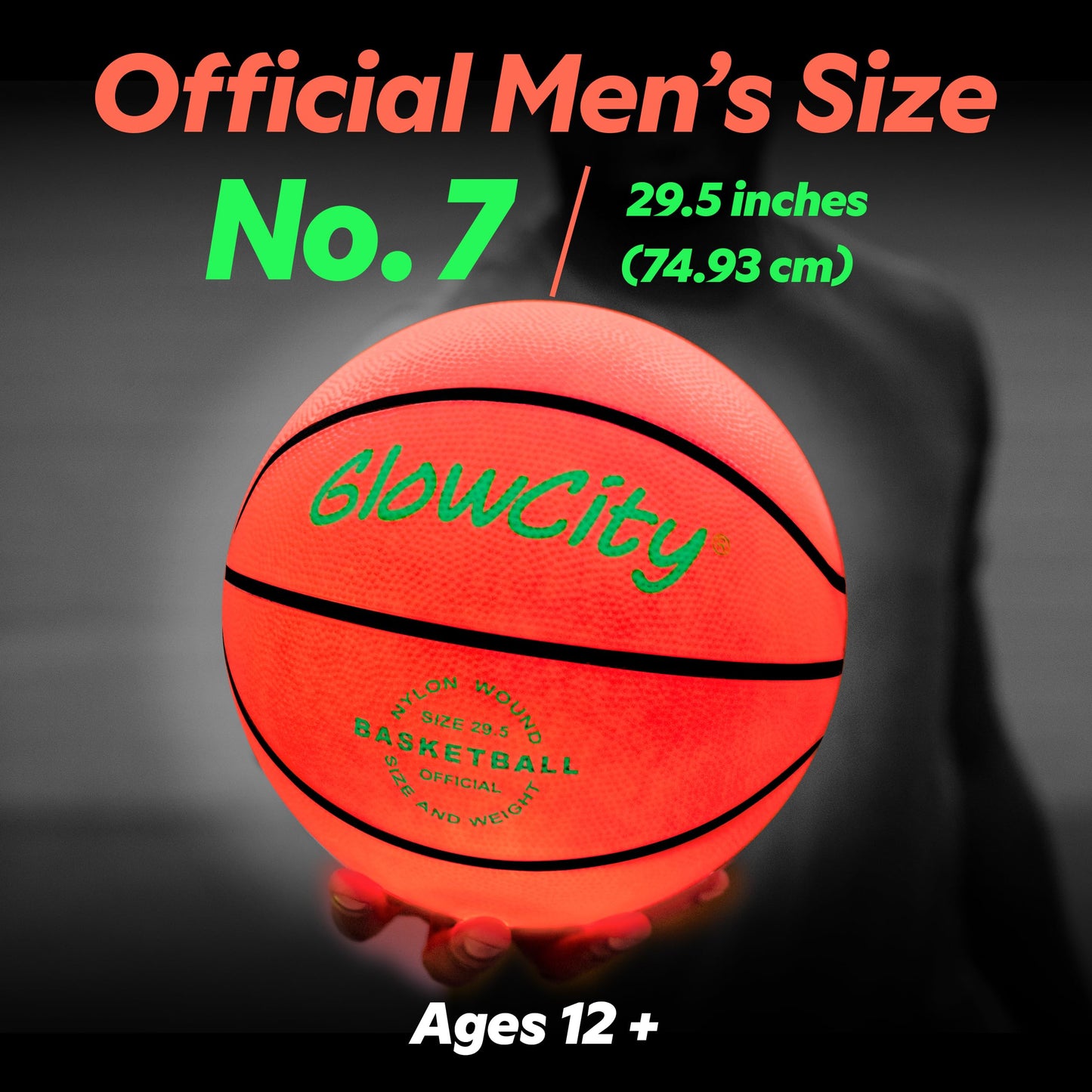 GlowCity Glow in The Dark Basketball - Size 7 Light Up Ball for Teen Boys Gifts, Adults - Red Glow for Outdoor Games - Sports Birthday Gift Ideas