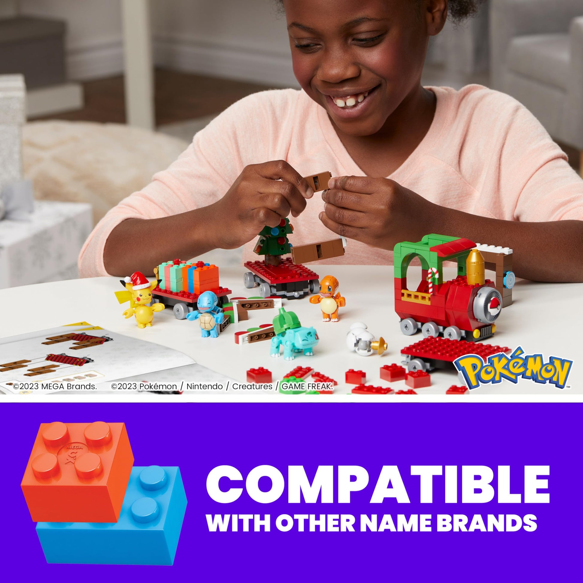MEGA Pokemon Action Figure Building Toys, Holiday Train with 373 Pieces, 4 Poseable Characters, Gift Idea for Kids