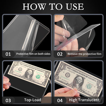 25PCS Clear Banknote Holders - Top-Load Hard Bill Currency PVC Holders 6.6"x2.8" Sleeves Display Holder for Paper Money Dollar Bill Collection