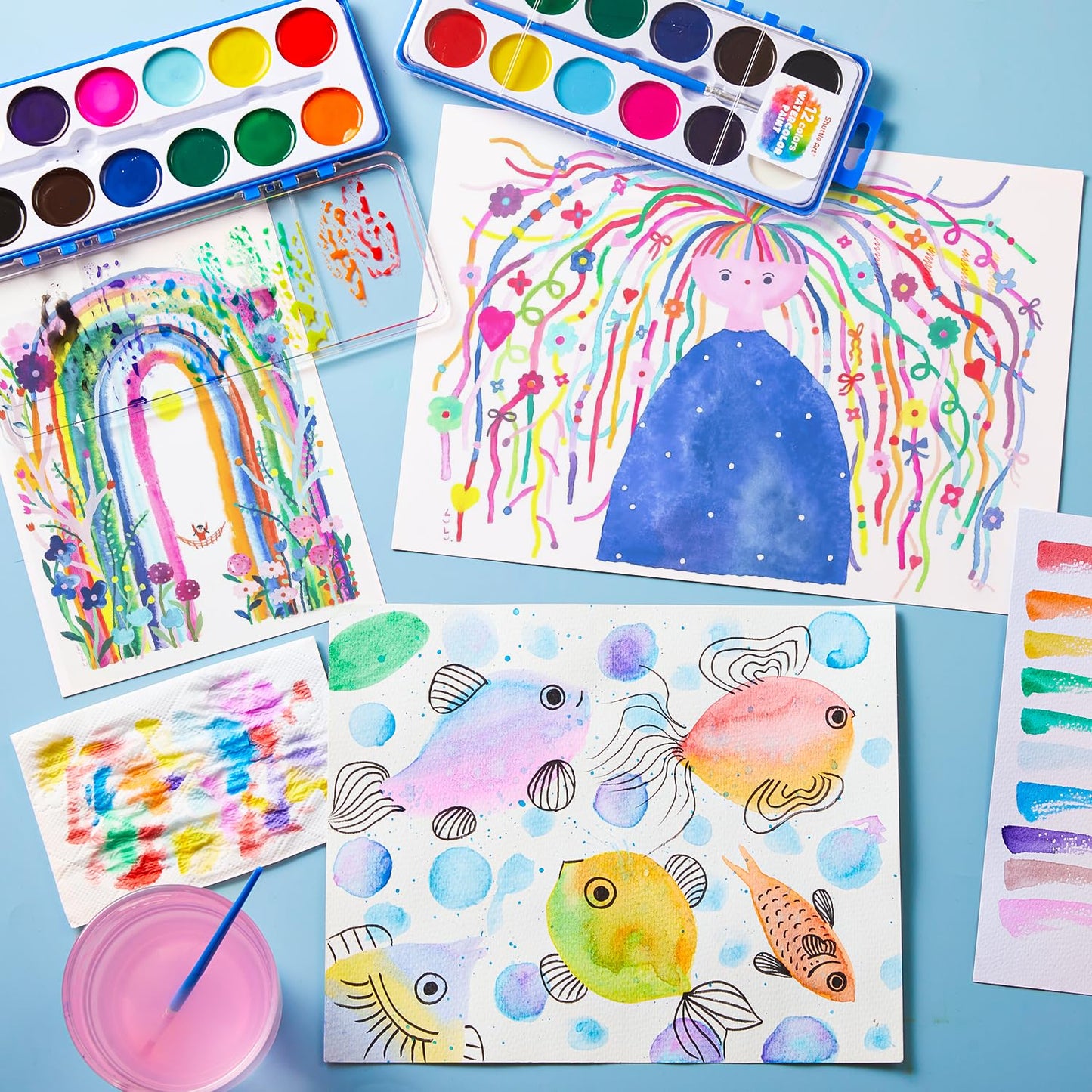 Shuttle Art 30 Pack Watercolor Paint Set Bulk, 12 Colors Watercolor Paint Set bulk with Paint Brushes for Kids and Adults, Washable Paint