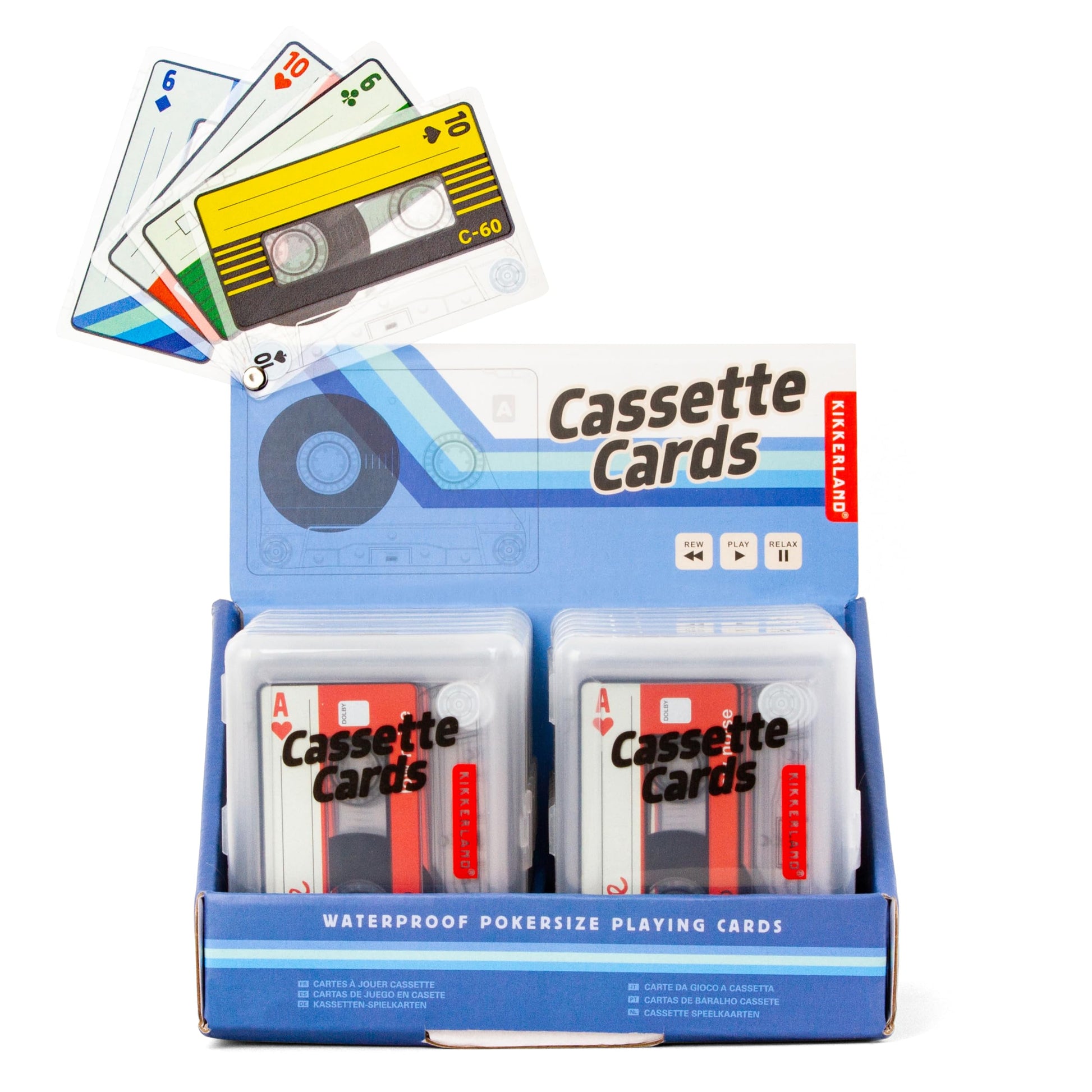 Kikkerland Cassette Playing Cards - Transparent & Waterproof - Retro Card Deck for Game Night, Travel, & Camping