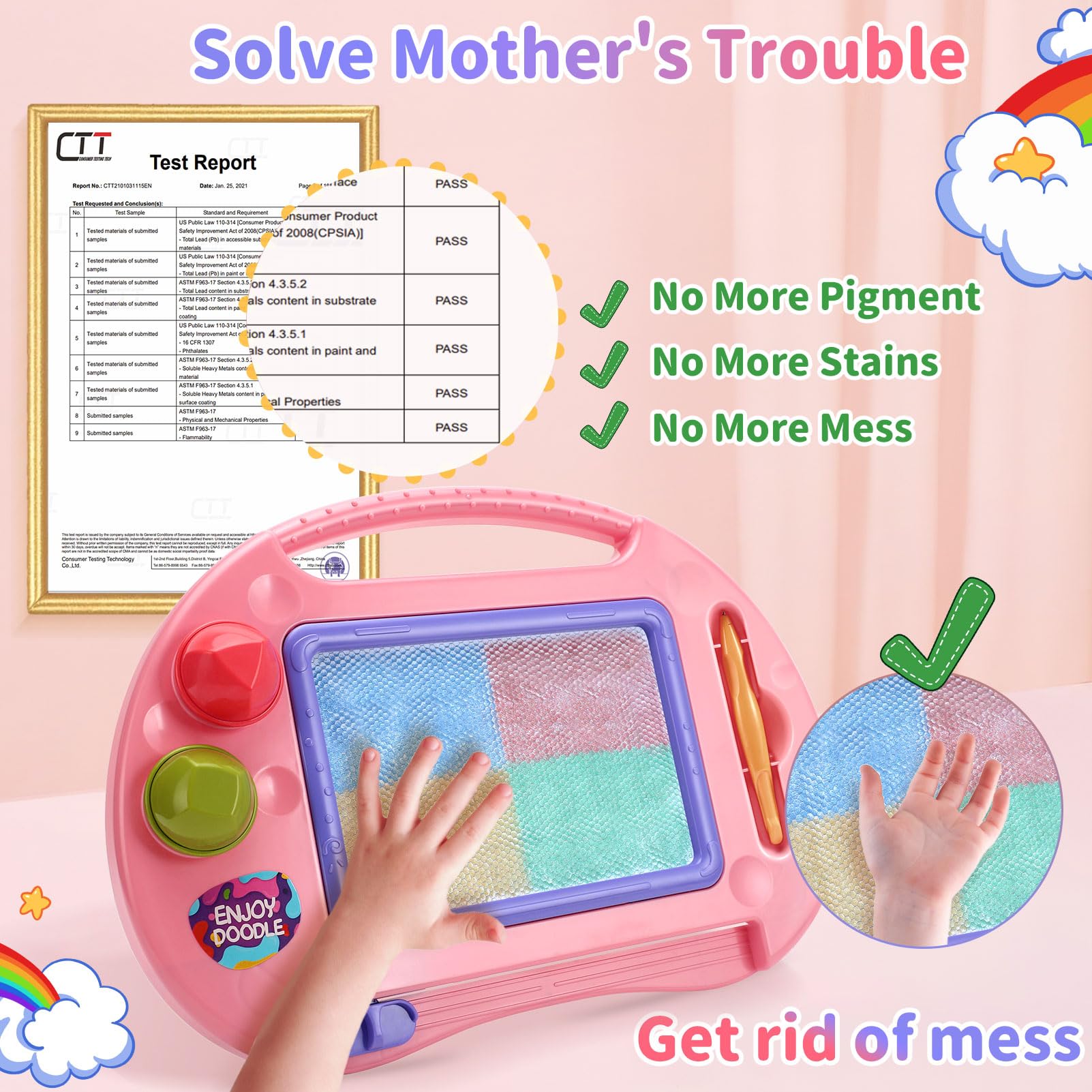 BABLOCVID Magnetic Drawing Board for Toddlers 2-3, Erasable Mess-Free Doodle Toys for 18 Months 2-3 Year Old Girls,Educational Learning Fine Motor