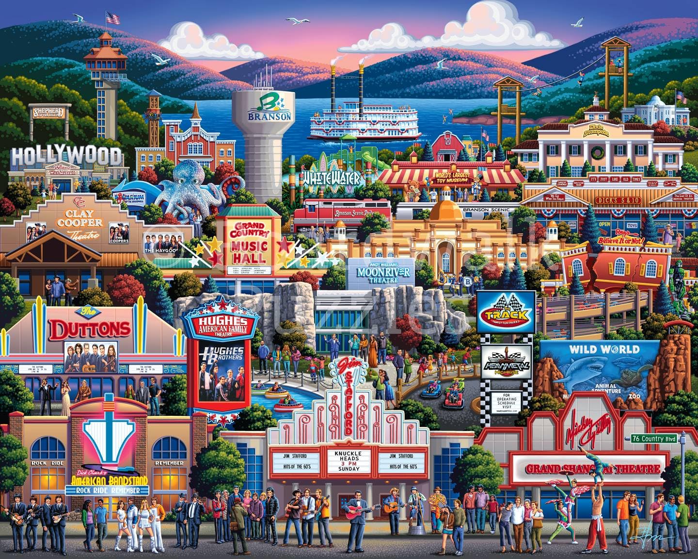 Boardwalk Branson 1000 Piece Jigsaw Puzzle Colorful Music Missouri Puzzles with Premium Box, Gift for Adults and Family 19"x26"