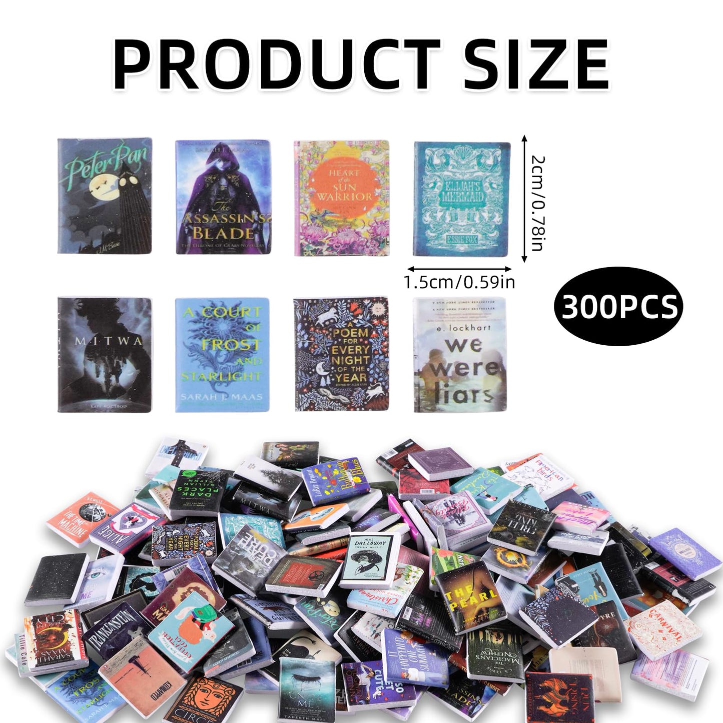 JHGCVX 300 Pcs Mini Books Sets, Miniature Book Model for Anxiety Bookshelf, 1:12 Mini Dollhouse Accessories for DIY Creative Decorations
