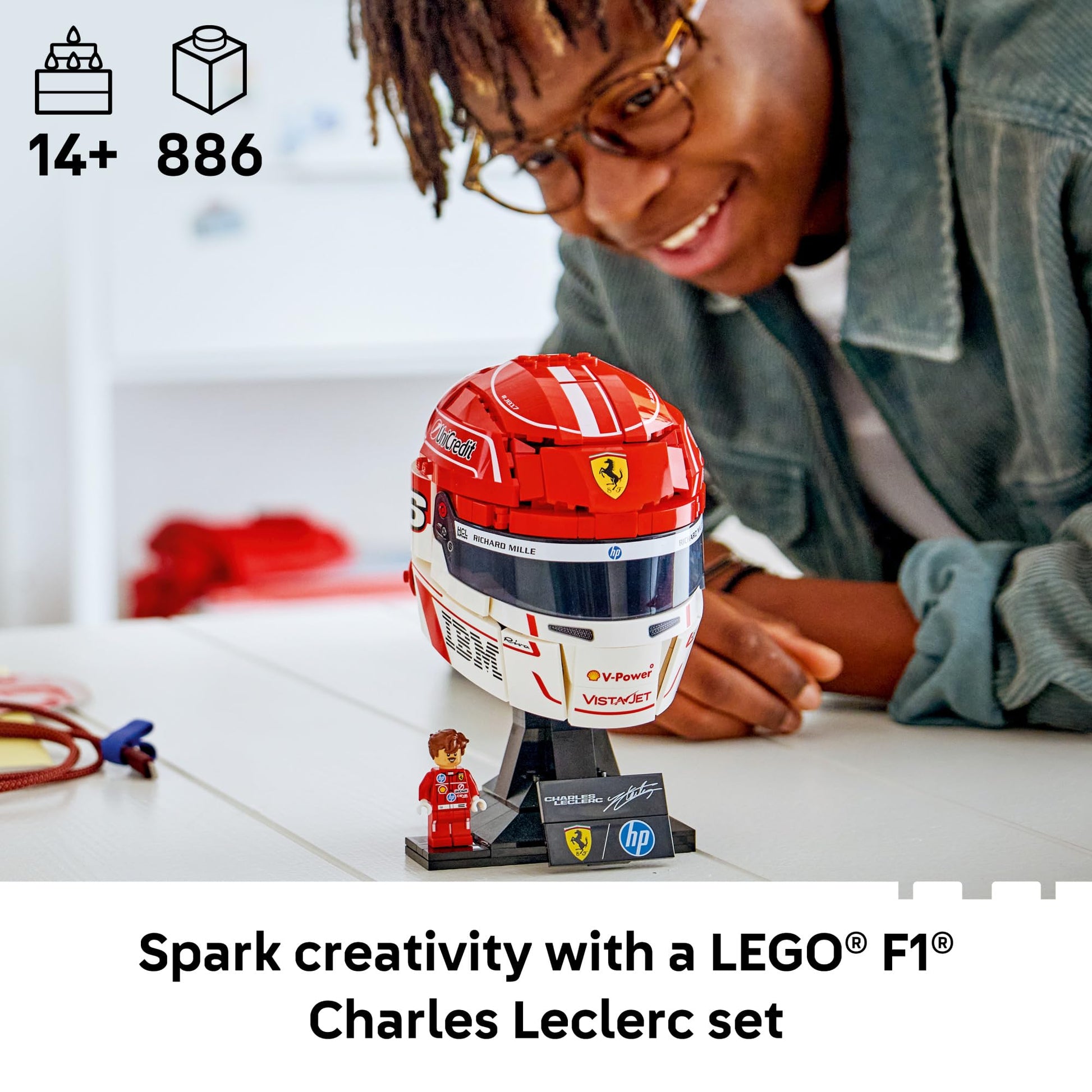 LEGO Editions Scuderia Ferrari HP Charles Leclerc Helmet - Building Set for Teens, Ages 14+ - Collectible F1 Display - Bedroom or Home Office Decor -