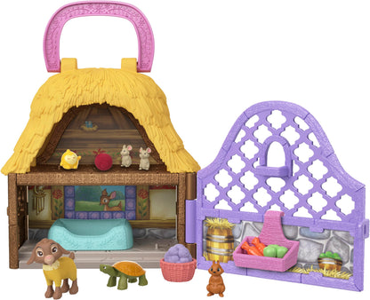 Mattel Disney Wish Micro Figure & Doll House Playset, Star & Valentino of Rosas Portable Set with Valentino the Goat & Star Figures & 10 Accessories,