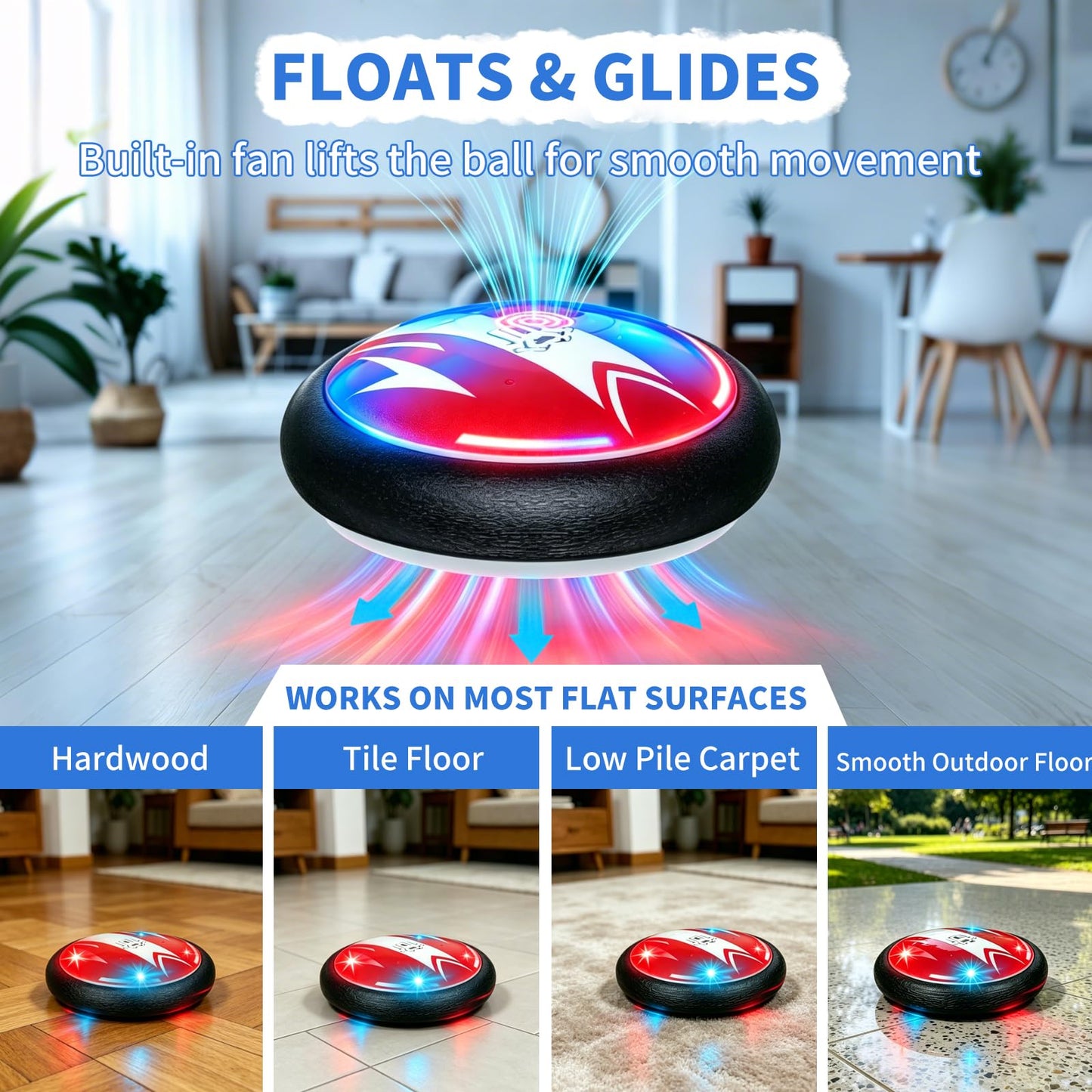 iuuoi Light Up Hover Soccer Ball, Indoor Air Floating Football with LED Lights & Foam Bumper Protection, Boys Toys for Ages 3 4 5 6 7 8-12, Fun