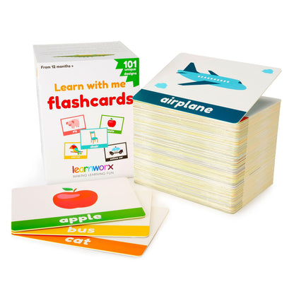 LearnWorx 101 Baby Flash Cards for Toddlers 1-3 | Award Winning First Words Toddler Flash Cards | Speech Toys Help Learn Objects, Numbers & Play Games