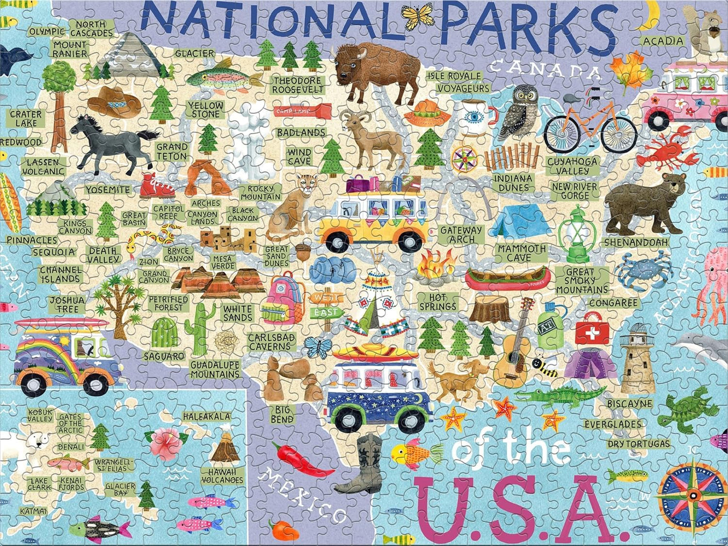 Ceaco - National Parks Map - 500 Piece Jigsaw Puzzle for Adults