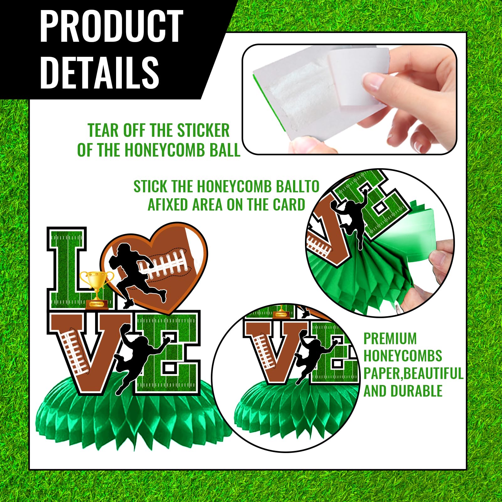 12Pcs Football Party Decorations Football Honeycomb Centerpieces Football Table Centerpiece Supplies for Football Birthday Party Tailgate Game Day