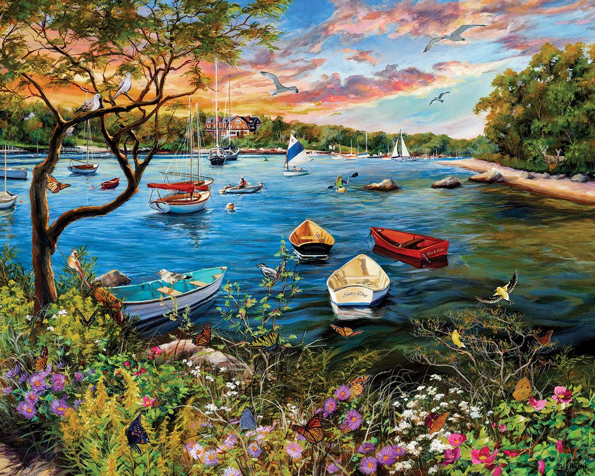 White Mountain 1000 Piece Jigsaw Puzzle Scenic Spring Sail, Quiet Harbor