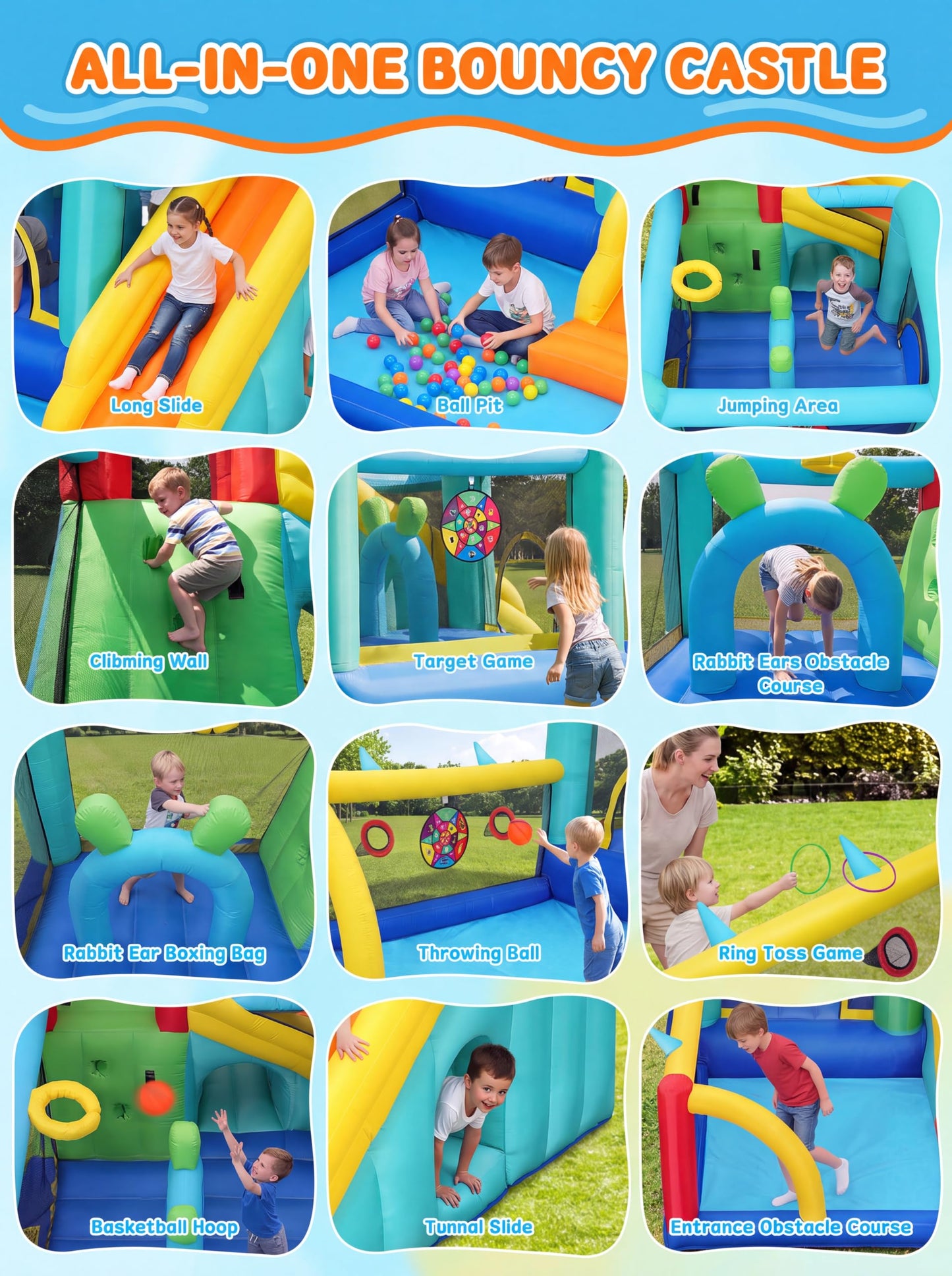 Whubefy Bounce House for Kid 3-6 8-12, 13Ft Bouncy Castle with Blower,12-in-1 Blow Up Jump House with Ball Pit, Target Game, Basketball Hoop