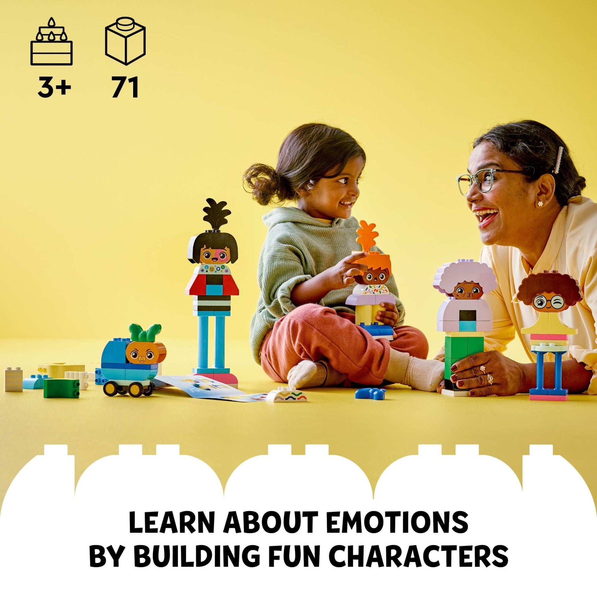 LEGO DUPLO Town Buildable People with Big Emotions Interactive Toy for Ages 3 and Up, 5 Characters with 10 Role-Play Faces, 71 Colorful Bricks