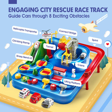Toys for 3 Year Old Boys - Stem Kids Toys Boys 3-5, hahaland Large Race Track, 3 Year Old Boy Gift, Car Toys Rescue Playset for 4 Year Boy Birthday