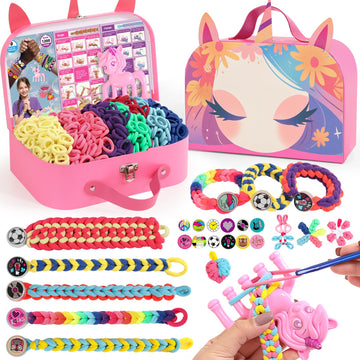Bracelet Making Kit Gift for Girls Ages 8-12, 1200 Colorful Elastic Cloth Rubber Loom Bands Weaving Loom Bracelet Kit DIY Arts and Crafts Kit Toys
