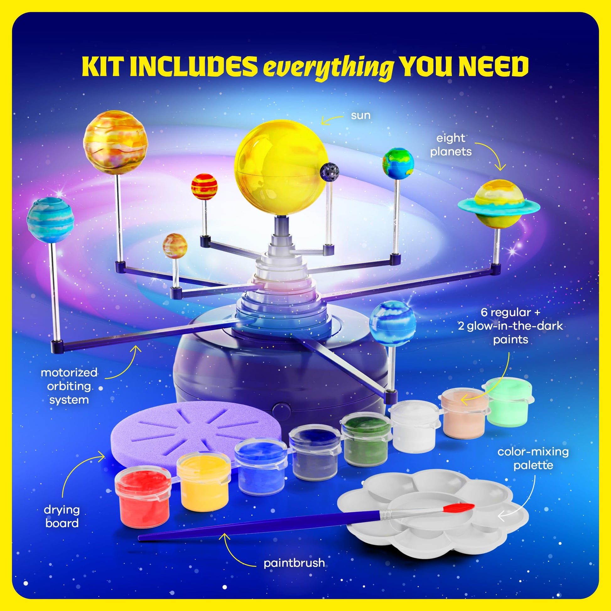 Dan&Darci 360° Orbiting Solar System for Kids - Paint & Build Model Kit - Arts and Crafts for Kid Ages 8-12, 4-6, 4-8, 6-8 - Space Toys 8-10 - Science