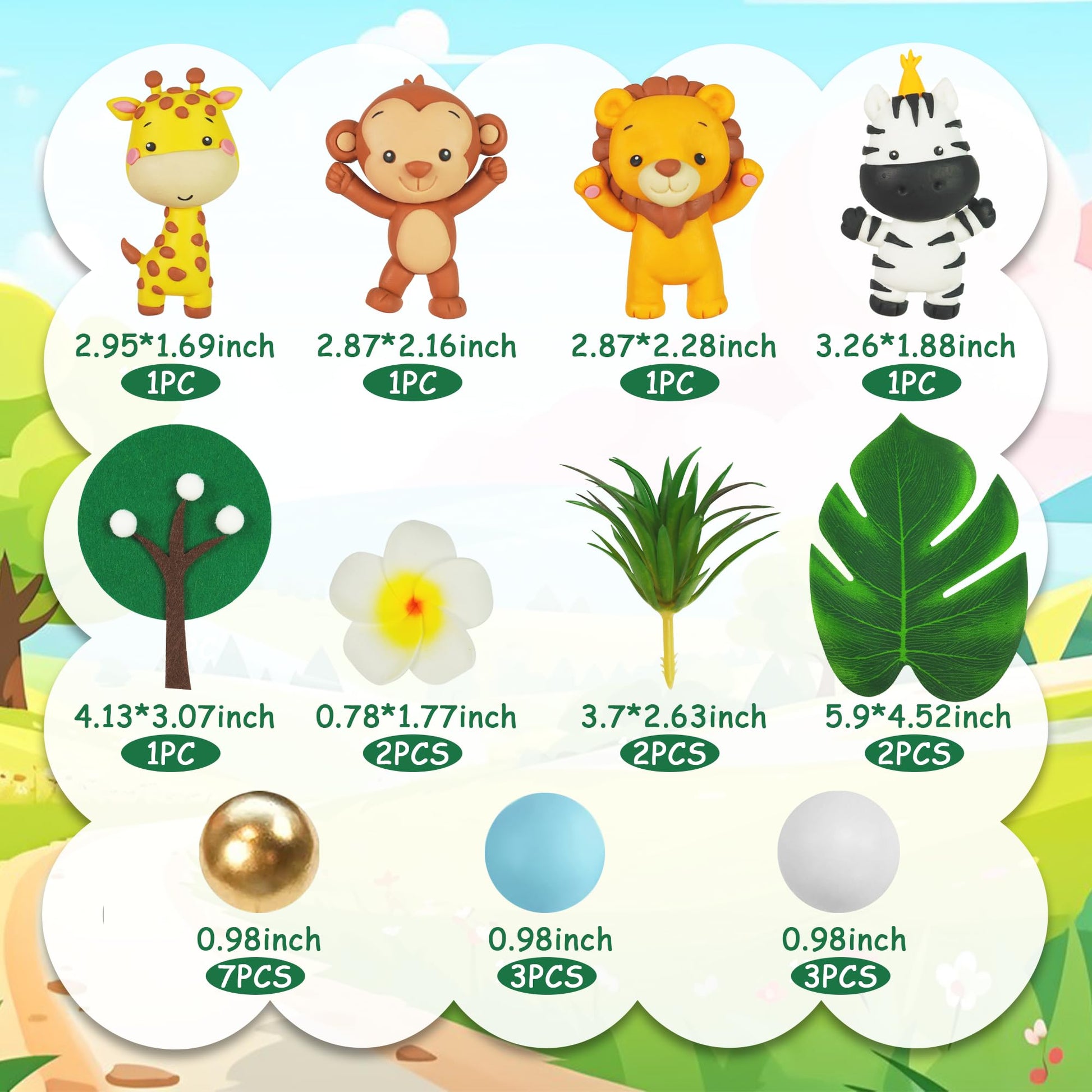 Jungle Safari Animal Cake Topper with Lion Giraffe Monkey Zebra Balls for Wild Animals Themed Birthday Supplies