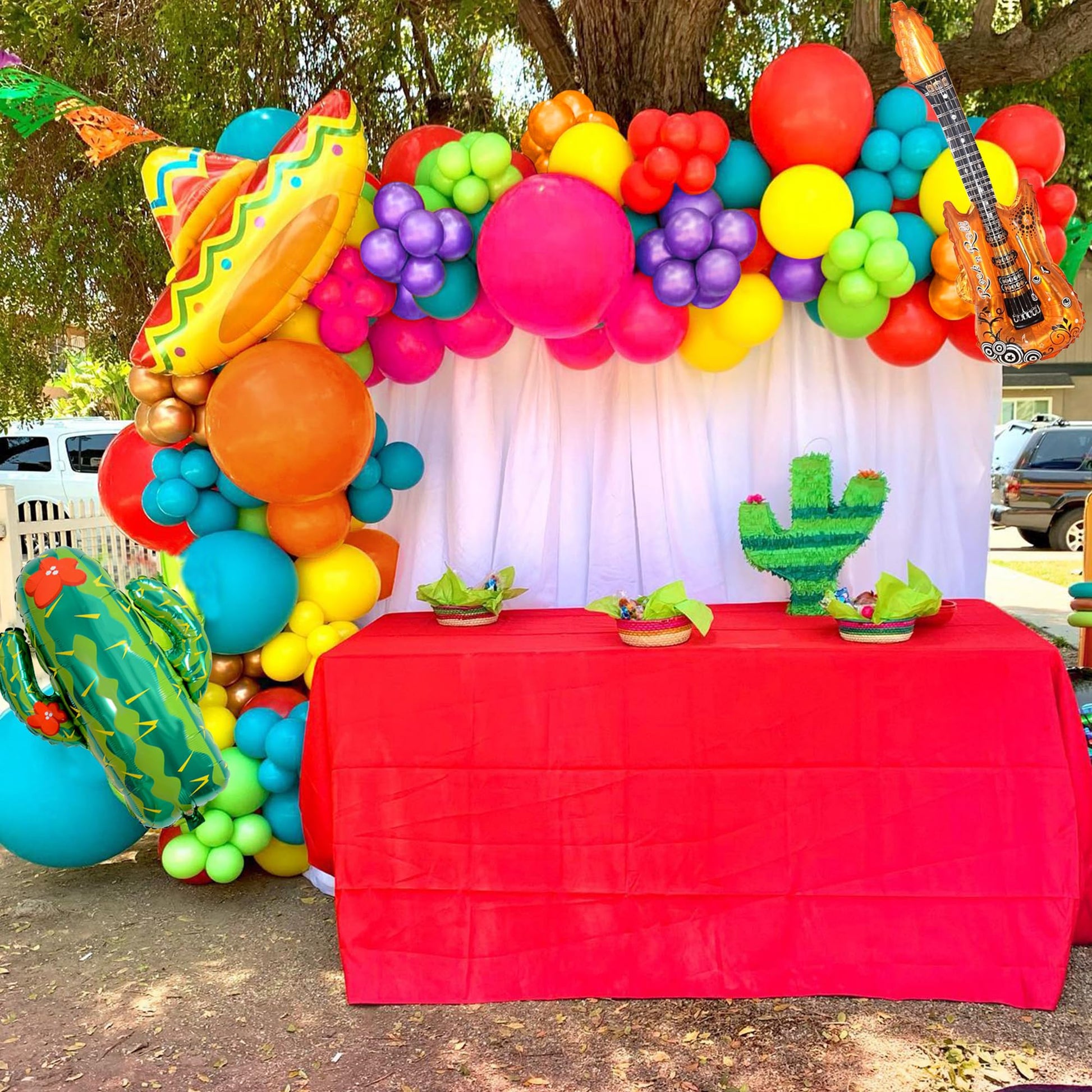 Mexican Fiesta Party Decorations 134 PCS Fiesta Balloon Garland Arch Kit Cactus Sombrero Guitar Balloons for Taco Twosday Birthday Decorations Baby
