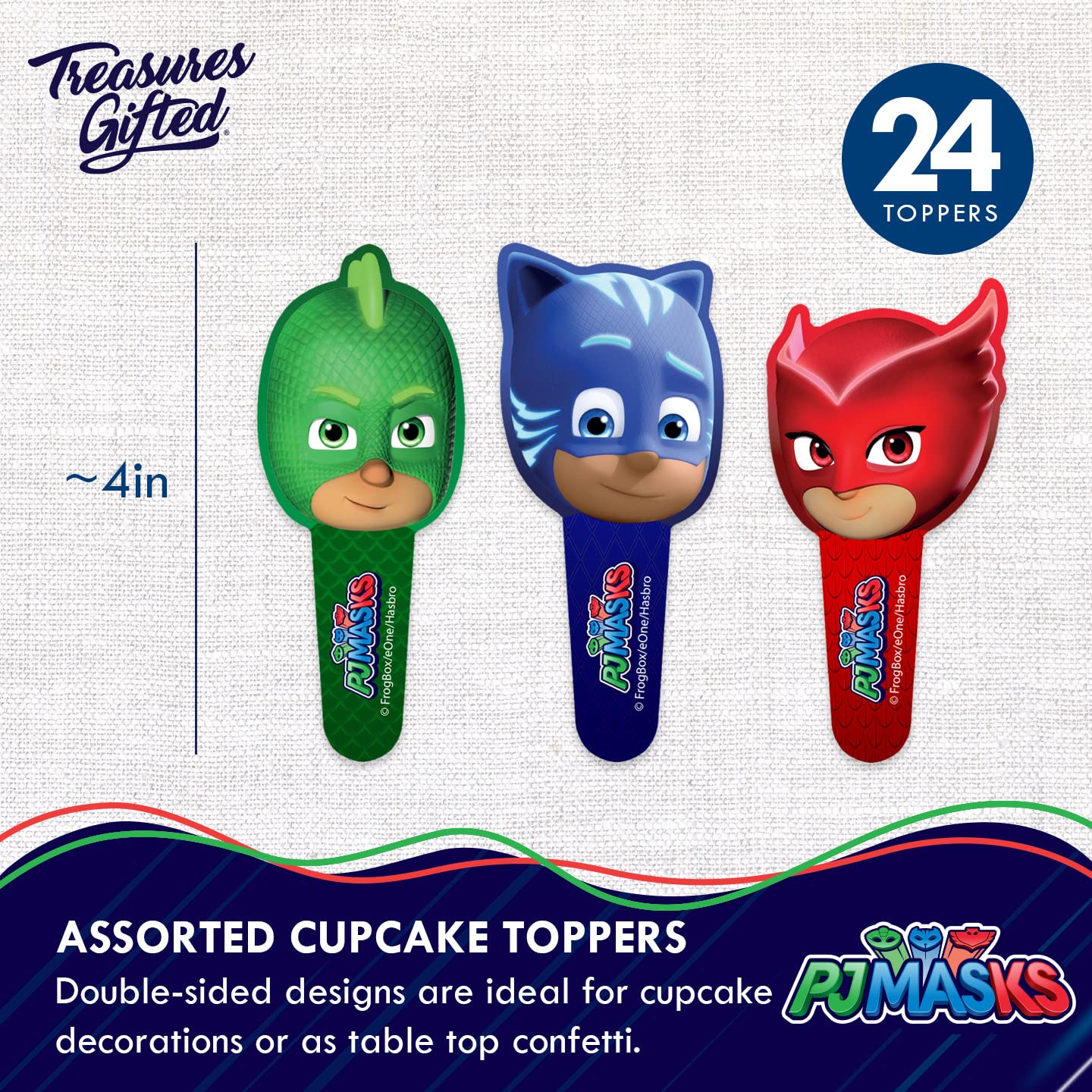 Treasures Gifted Officially Licensed PJ Masks Birthday Decorations - 24ct Cupcake Toppers & Wrappers - PJ Masks Birthday Party Supplies - Cake