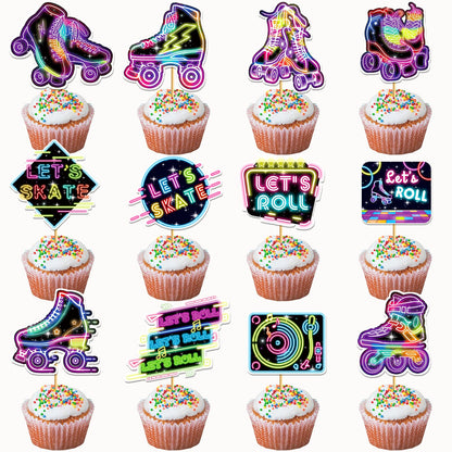24 Pcs Roller Skating Cupcake Toppers Roller Skate Cake Decorations Roller Skating Party Decorations Cupcake Toppers for Roller Skate Birthday Party
