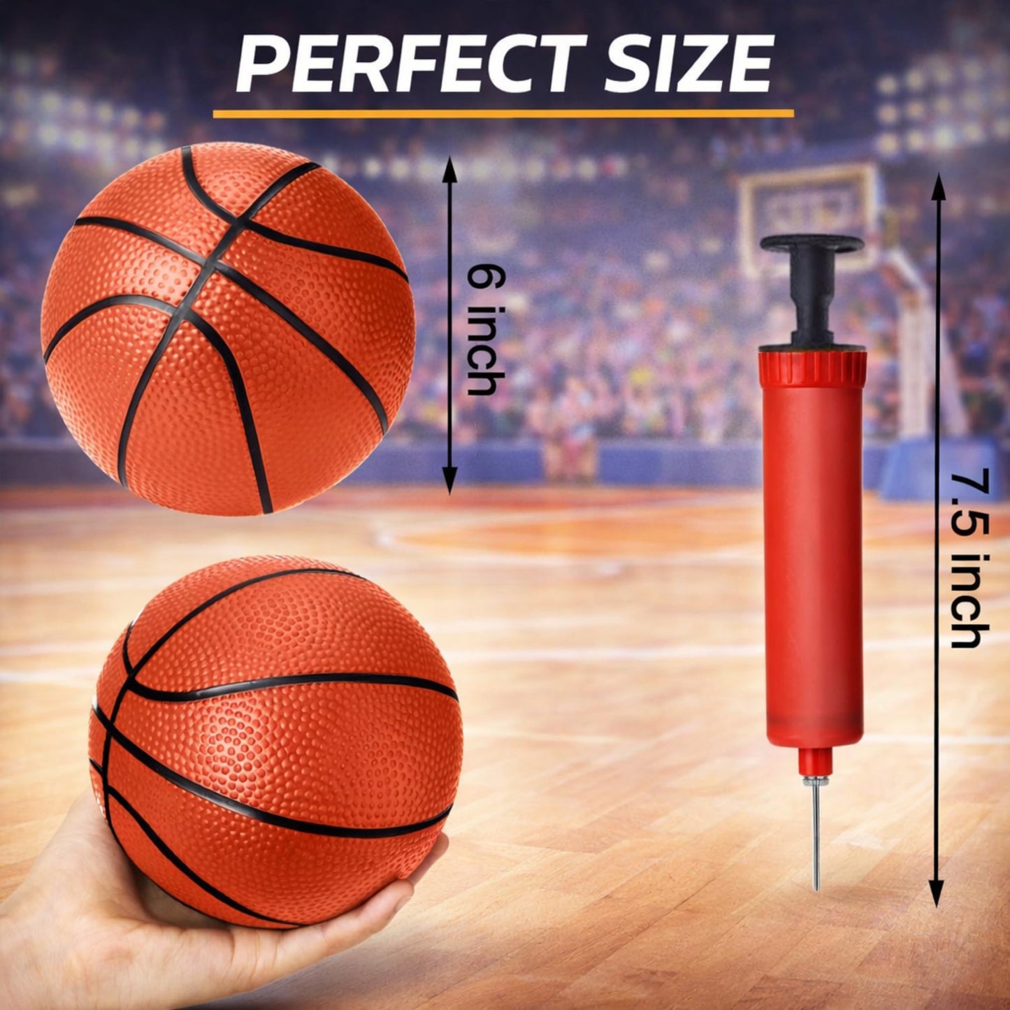 4 Pack Mini Basketballs for Mini Hoops, 6 Inch Inflatable PVC Basketball Balls with Pump & Needle, Rubber-Like Textured Grip, Indoor Outdoor