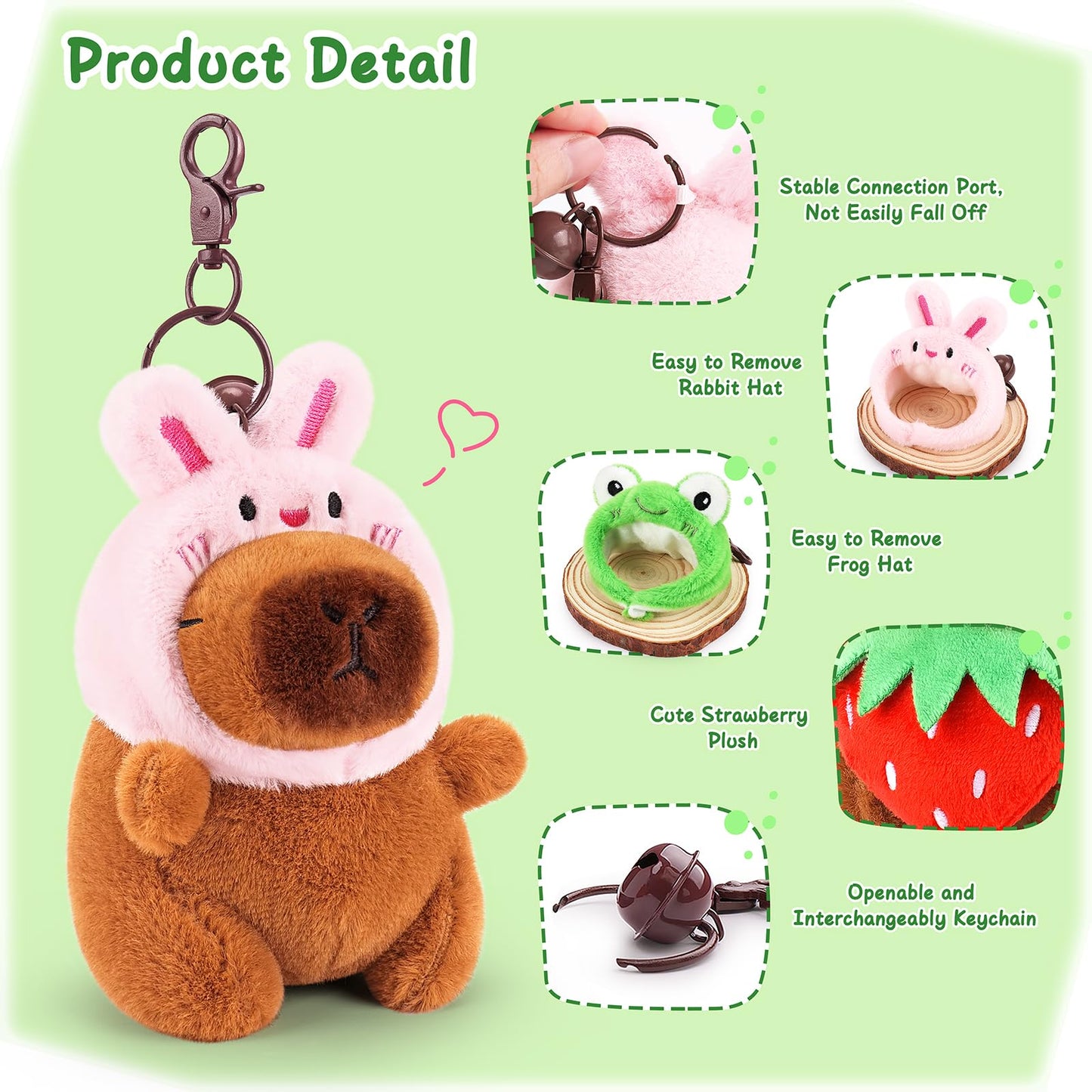 Achwishap 3PCS Capybara Plush Keychain,Cute Keychain Capybara Stuffed Animal,Soft Capybara Plush Toys Key Chain,Plushie Stuffed Toys for Kids Adults