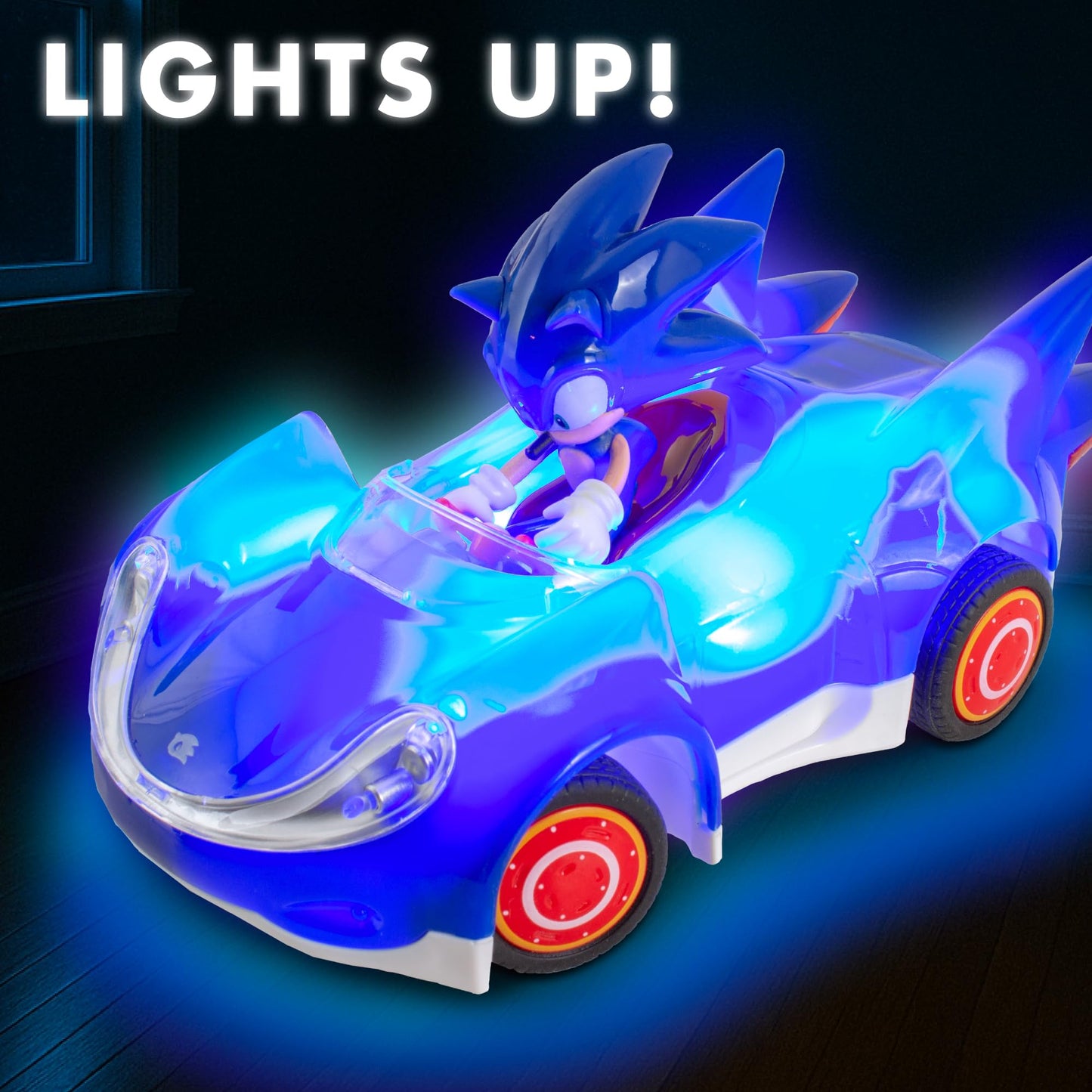 NKOK Sonic RC Car Glow Racer - Light-Up Remote Control Car, 1/28 Scale