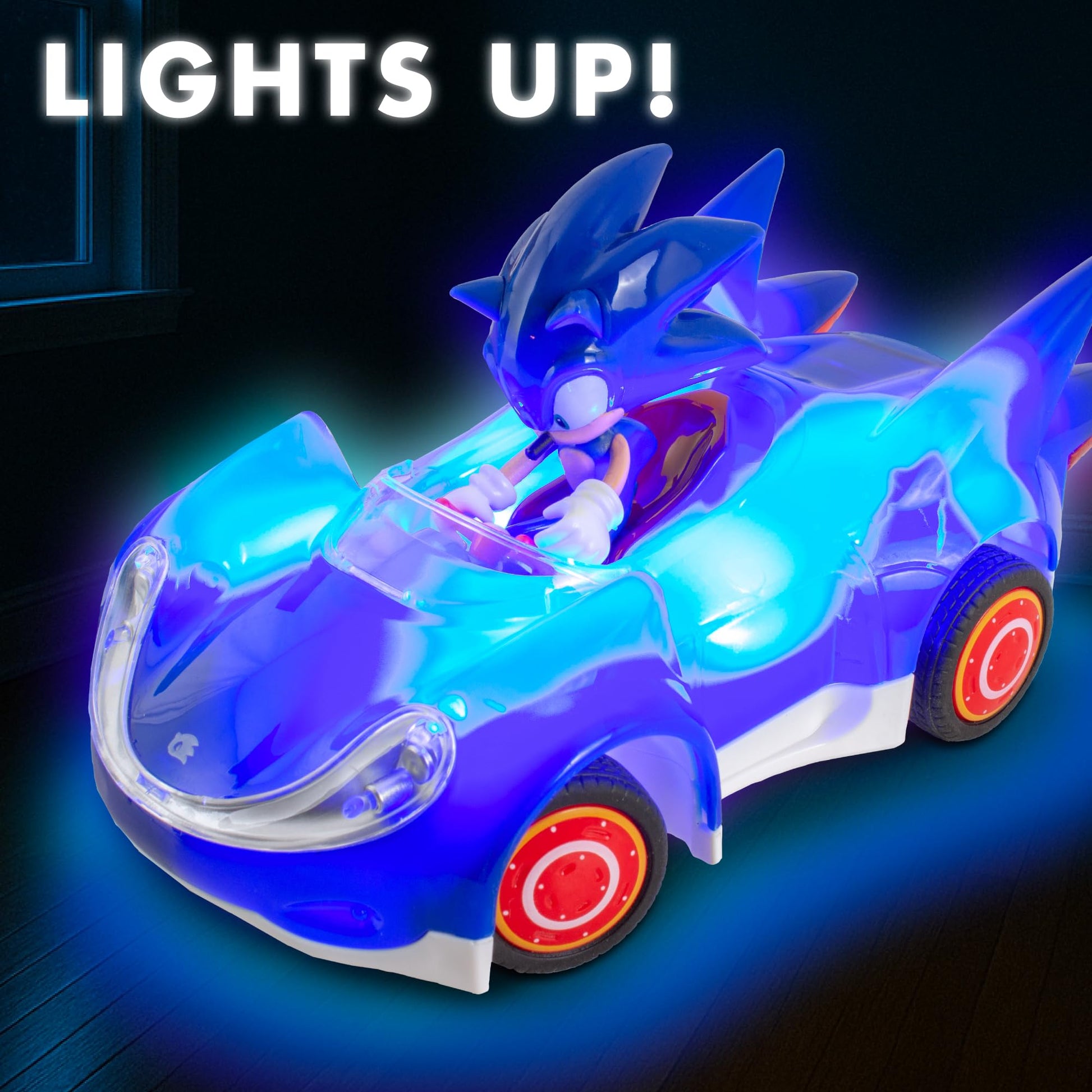 NKOK Sonic RC Car Glow Racer - Light-Up Remote Control Car, 1/28 Scale