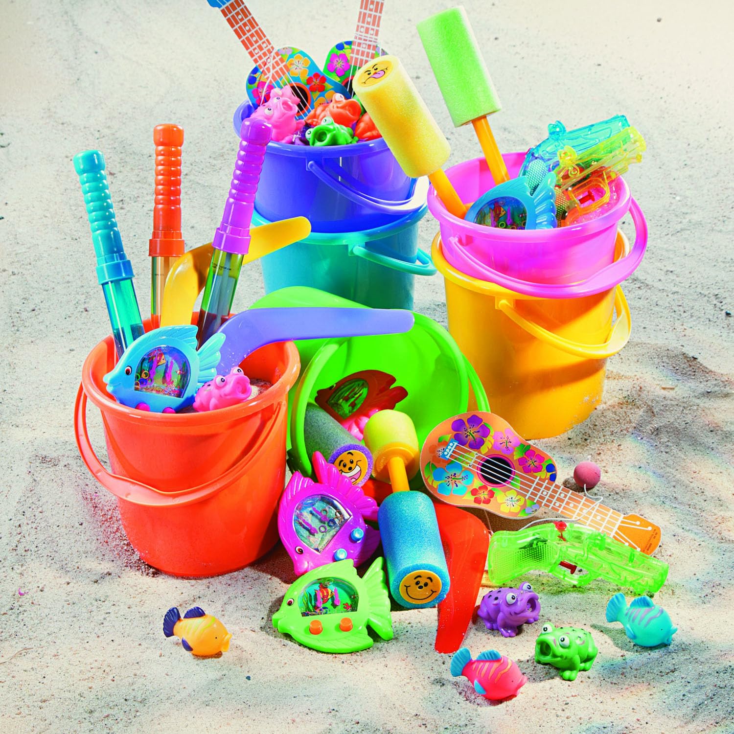 Fun Express Sand Buckets for Kids 12 Pack, 7 Inch