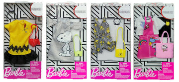 Barbie Fashion Peanuts Character Outfit Set - Bundle of 4 Clothing Packs with Accessories | Fits Most Dolls | Snoopy & Friends Themed Wardrobe | Ages