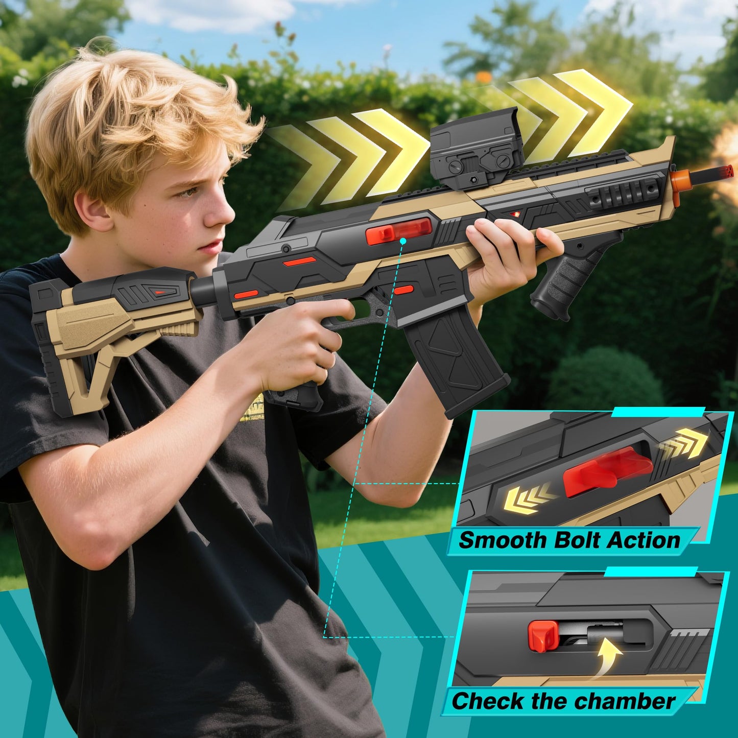SOFITEN Electric Toy Gun Foam Dart Automatic Blaster Sniper Rifle with Tactical Vest, Adjustable Scope, Two Shooting Modes, Birthday Christmas
