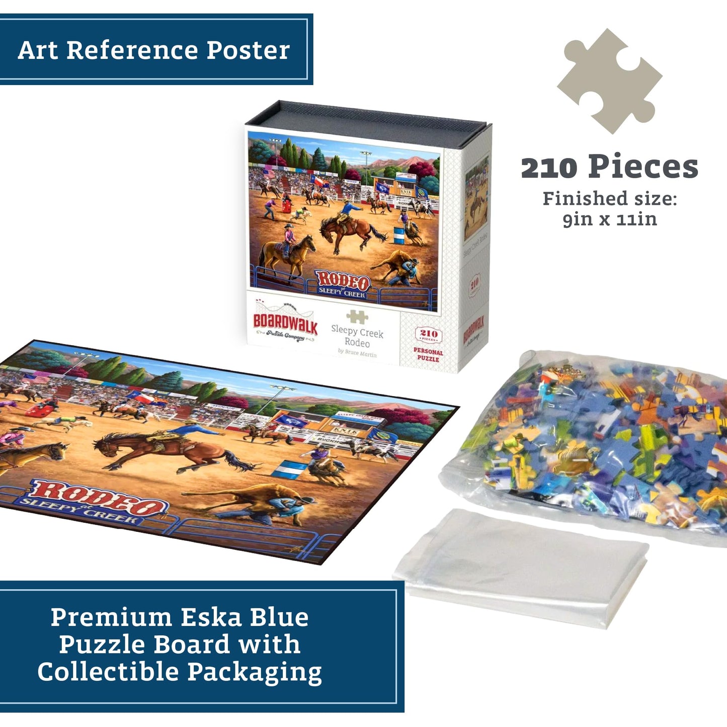 Boardwalk Sleepy Creek Rodeo 210 Piece Personal Puzzle, Jigsaw Puzzles with Premium Box, Horse Gifts for Adults, 6"x8"