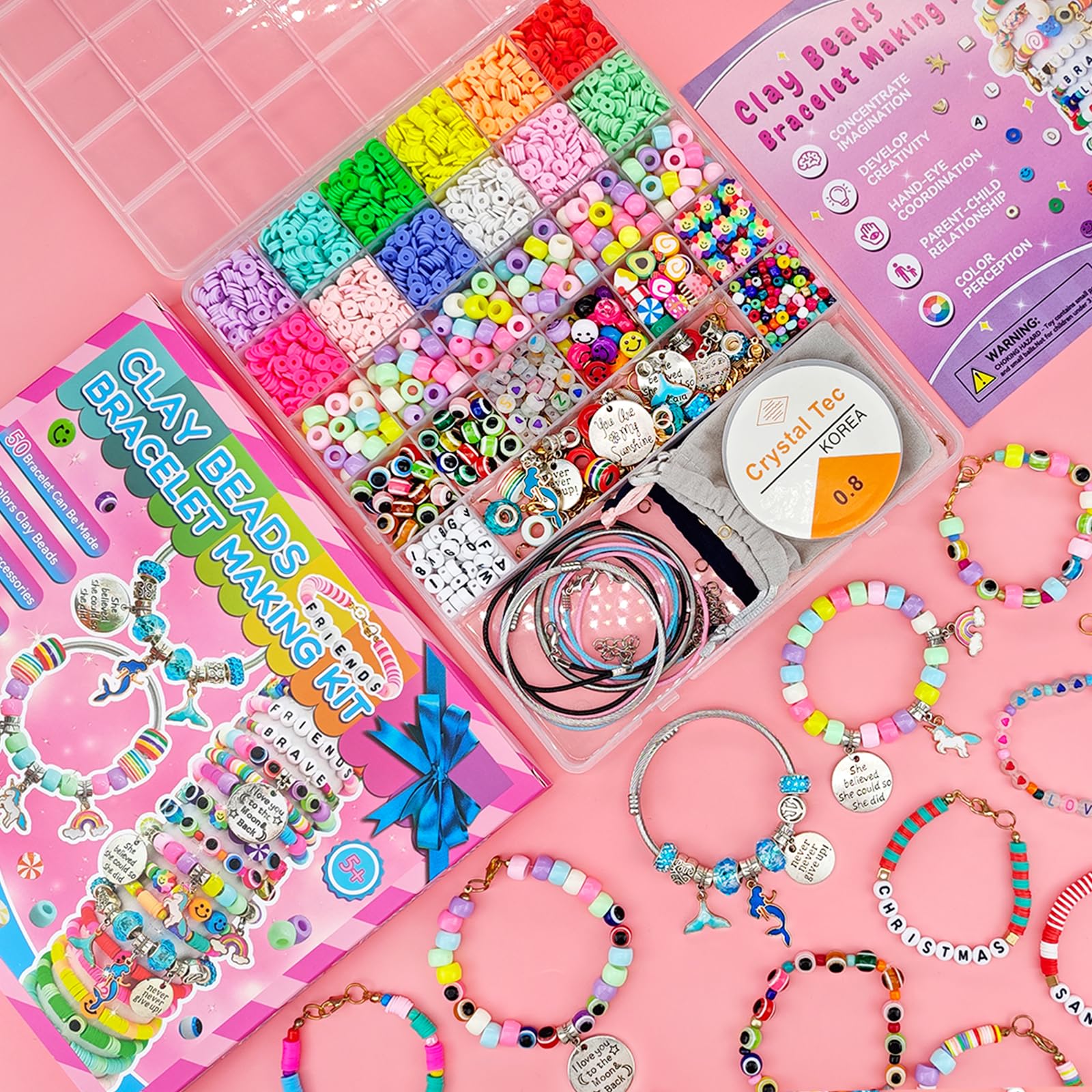 leitait Girls Toys Bracelet Making Kit -3400pcs Charm Jewelry Making Kit Supplies,Unicorn/Mermaid Crafts Birthday Christmas Gifts for Girls Ages 5 6 7