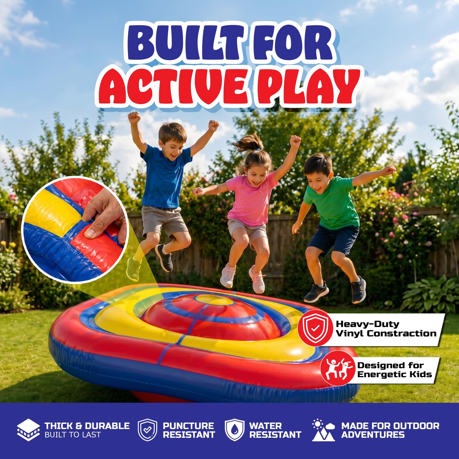 Playland 7.5 FT Inflatable Balance Platform for Kids - Bullseye Wobble Bounce Pad, Outdoor Play Toy for Backyard, Supports 300 lbs, Up to 3 Kids