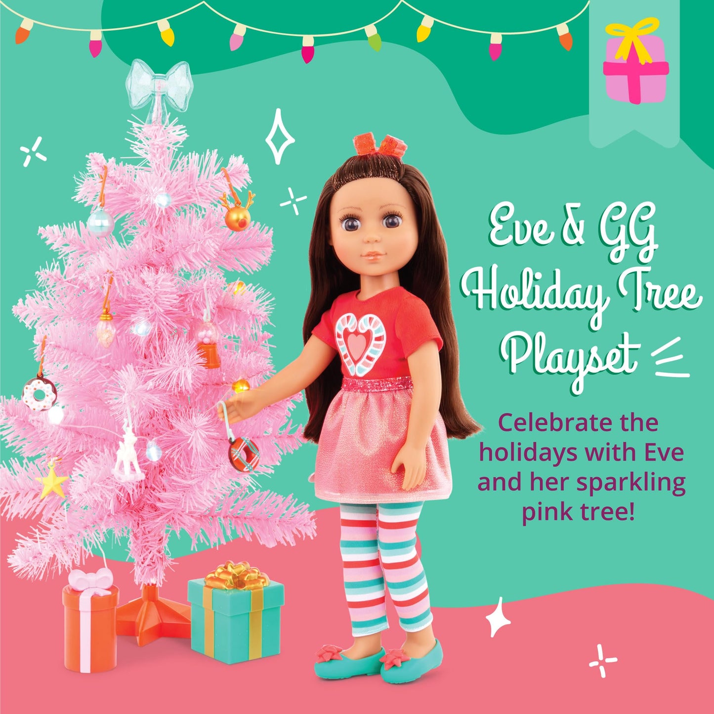 Glitter Girls - 14-Inch Doll Set - Brown Hair & Eyes - Christmas Tree, Ornaments & Outfit 3+ Years - Eve & Holiday Playset