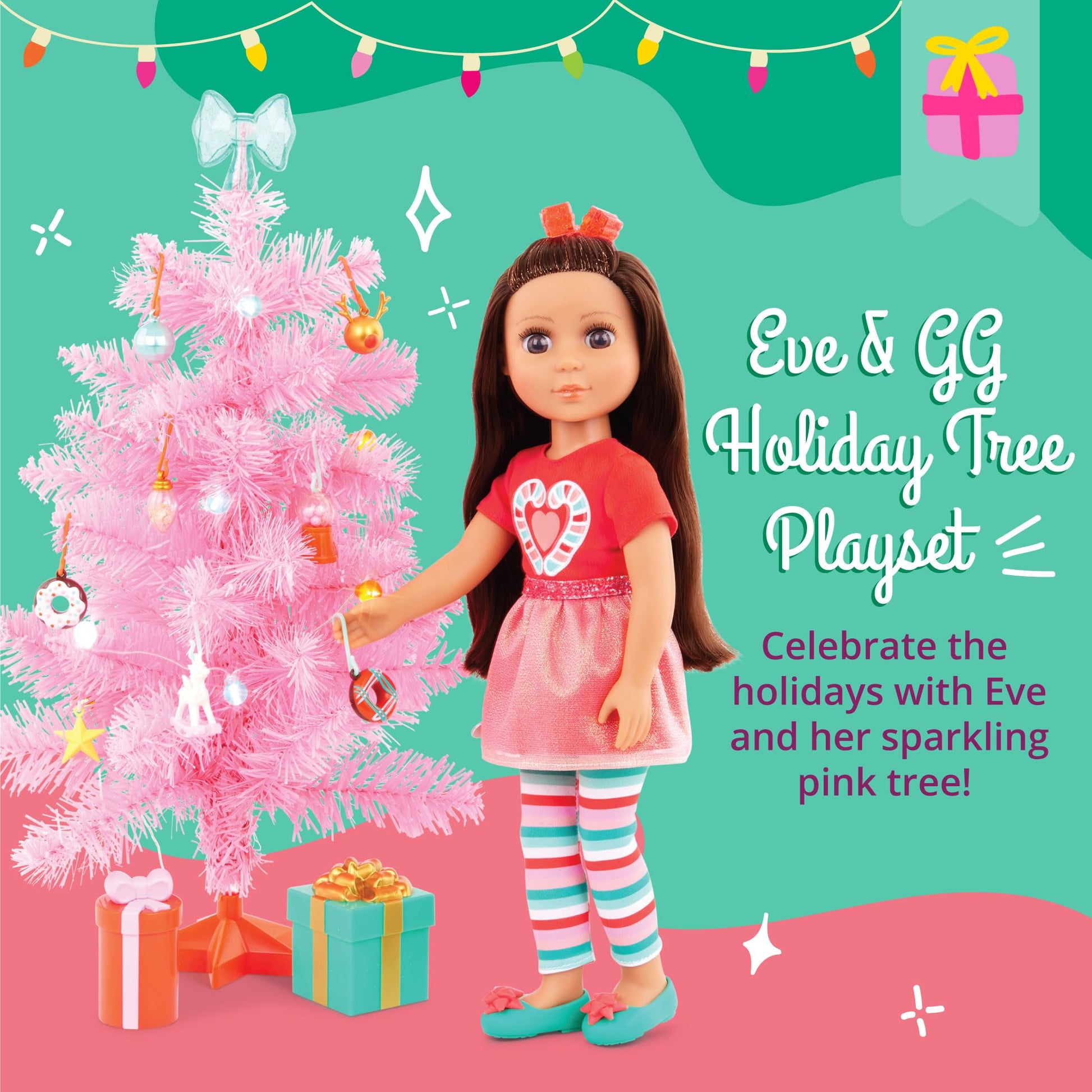 Glitter Girls - 14-Inch Doll Set - Brown Hair & Eyes - Christmas Tree, Ornaments & Outfit 3+ Years - Eve & Holiday Playset