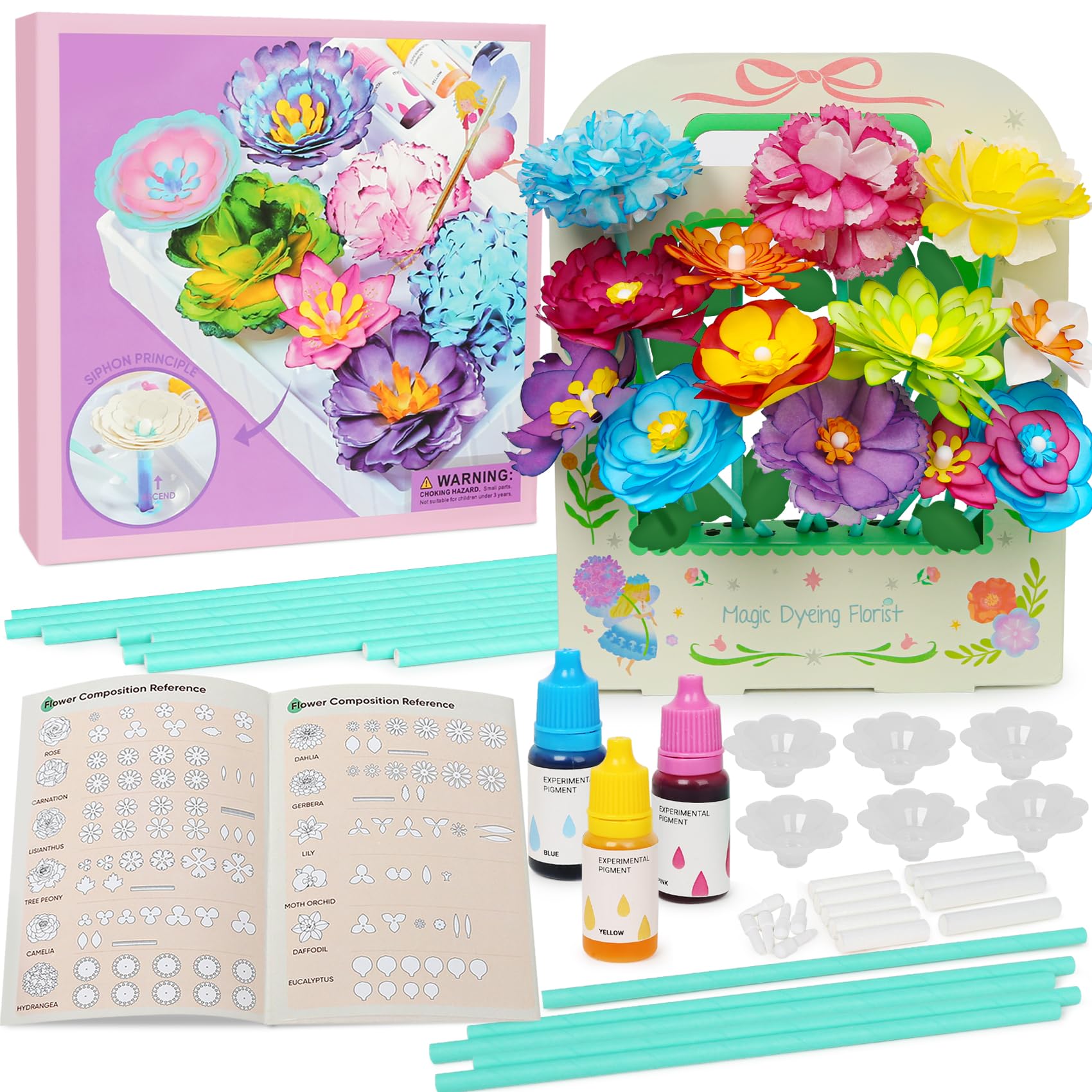 Paper Flower Science Kit, Paper Flower Crafts for Kids, Color Changing Flowers Bouquets DIY Arts & Crafts Set, Class Rewards Birthday Party Favors