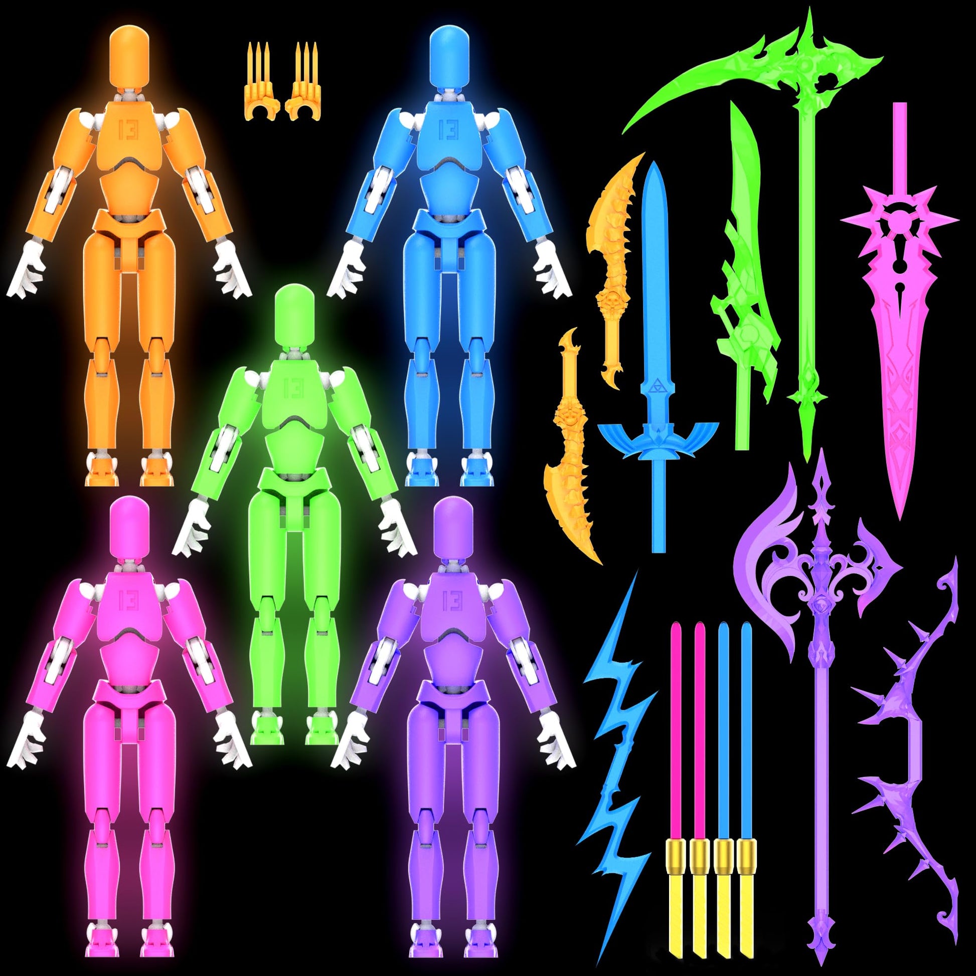 Luminous Titan 13 Action Figures Set, ?5-Pack?3D Printed Toys T Dummy 13