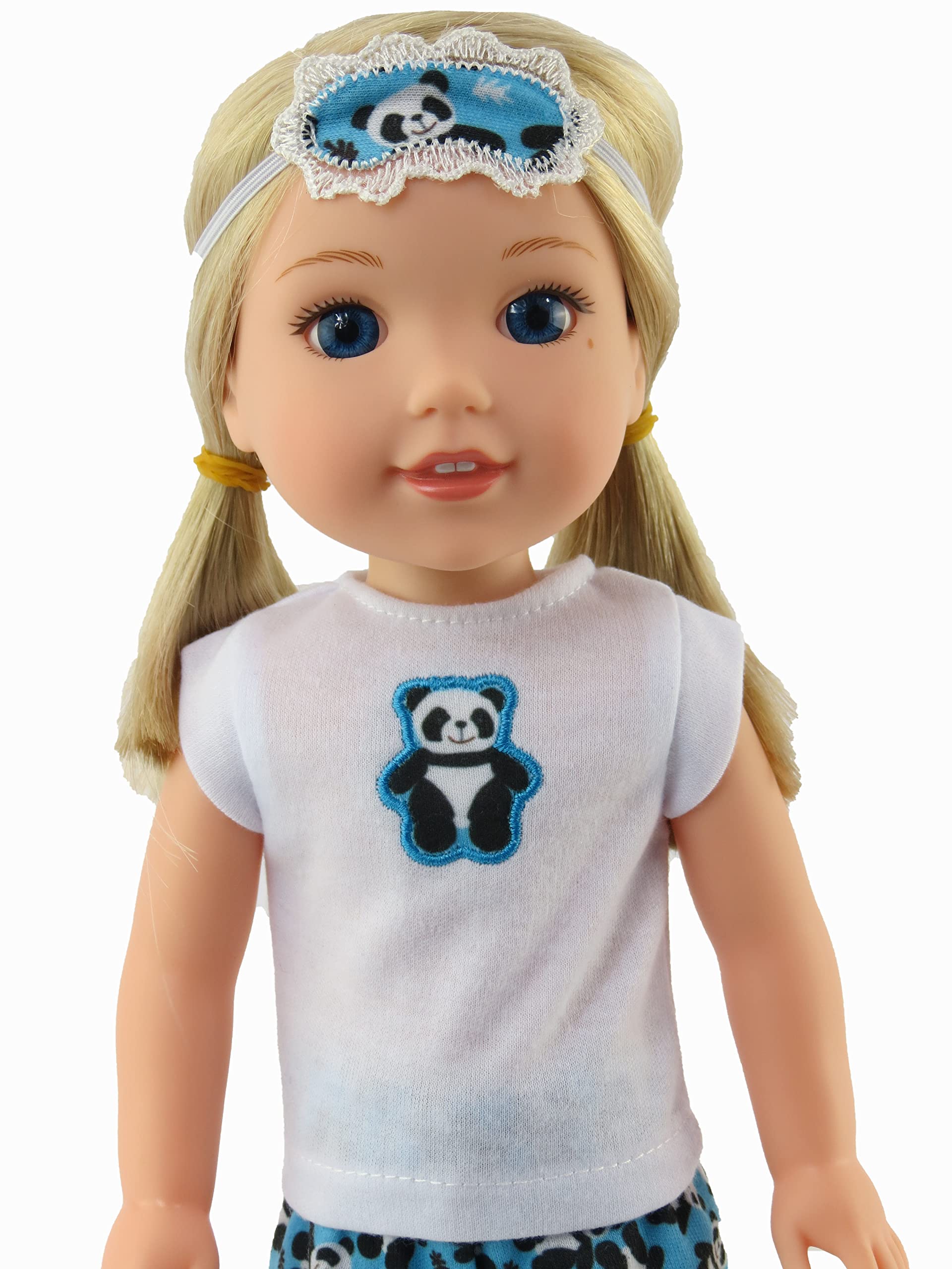 American Fashion World Blue Panda Pajamas for 14-Inch Dolls | 3 Piece | Premium Quality & Trendy Design | Dolls Clothes | Outfit Fashions for Dolls