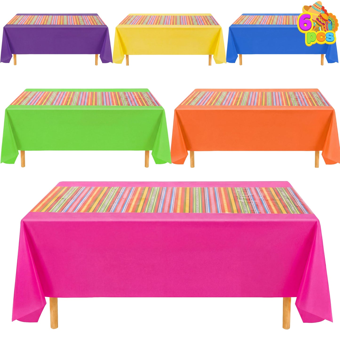 JOYIN 6 pcs Mexican Fiesta Tablecloth 54 x 108'' Party Plastic Tablecloth Striped Table Cover for Cinco De Mayo Decorations, Taco Night, Birthday