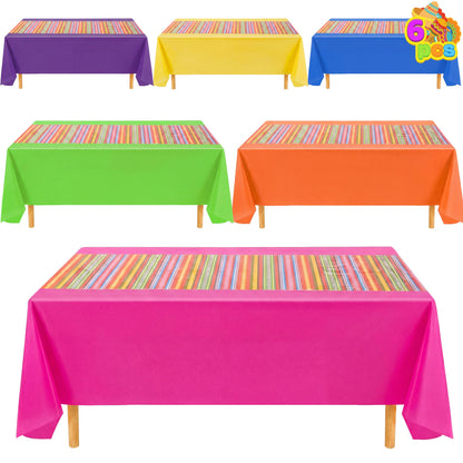 JOYIN 6 pcs Mexican Fiesta Tablecloth 54 x 108'' Party Plastic Tablecloth Striped Table Cover for Cinco De Mayo Decorations, Taco Night, Birthday