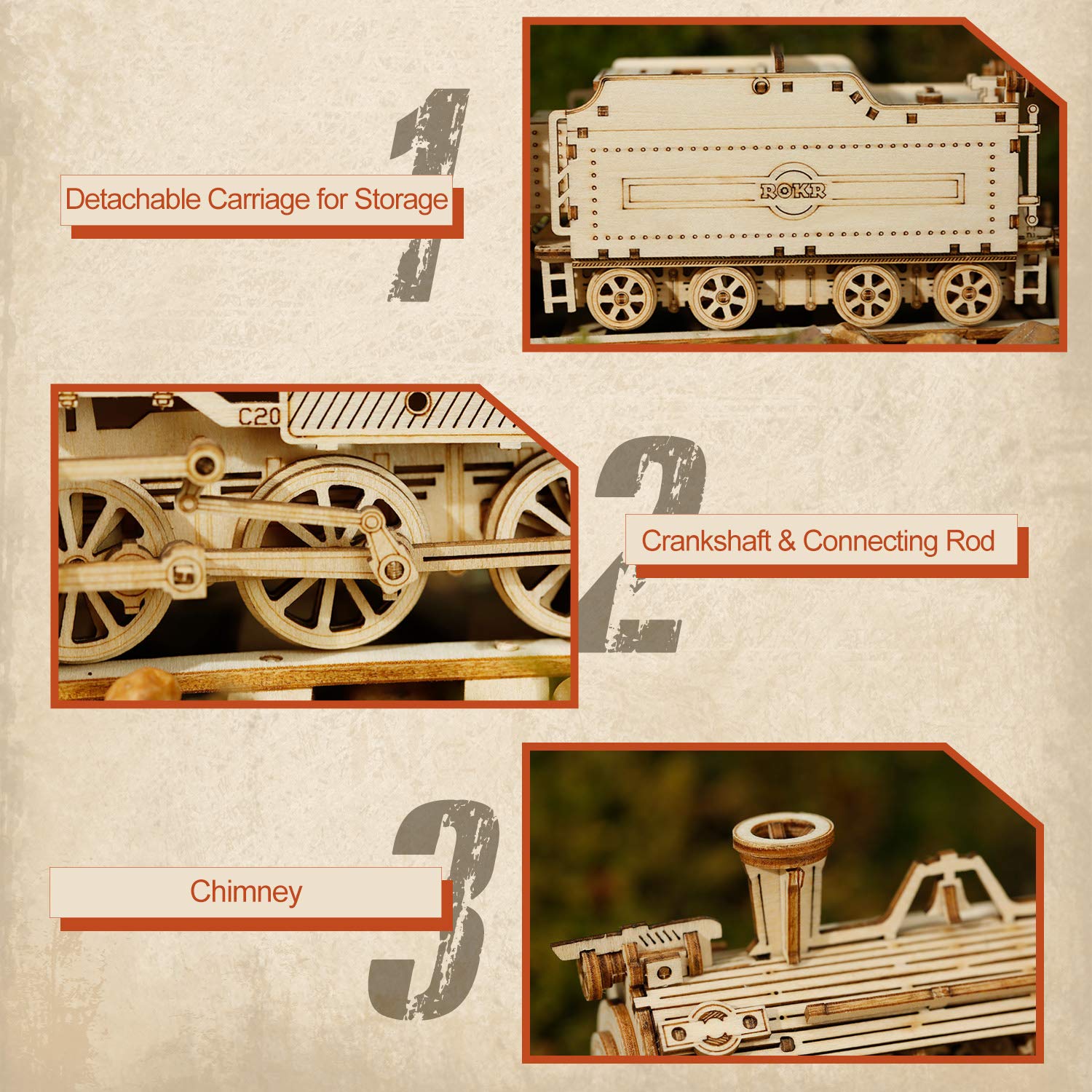 ROKR Model Car Kits Wooden 3D Puzzles Model Building Kits for Adults to Build-Educational Brain Teaser Assembly Model, Desk Decor/DIY Hobbies/Gifts