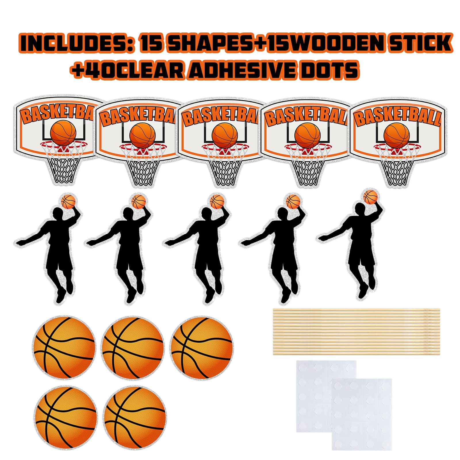 Basketball Party Centerpiece Sticks, Sport Theme - Baby Shower Table Toppers - Basketball Player Birthday Party Decorations Supplies - 15PCS