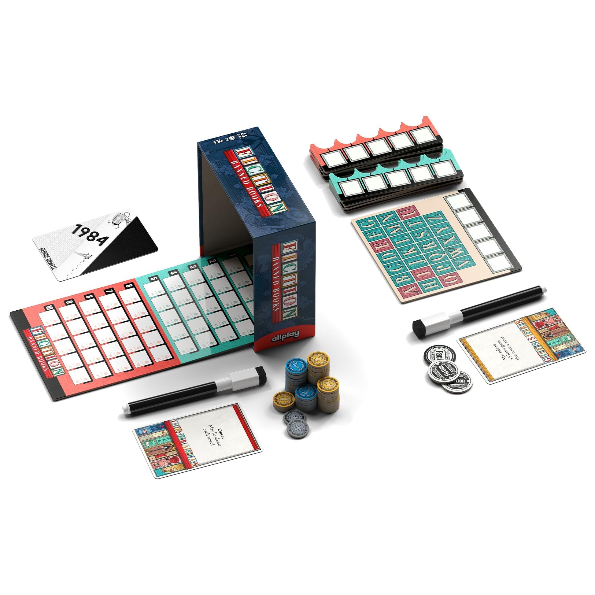 Allplay Fiction Banned Books Board Game | Cooperative Word Deduction & Bluffing Game | 2-10 Players, 20-30 Min Playtime Logic Puzzle Party Game