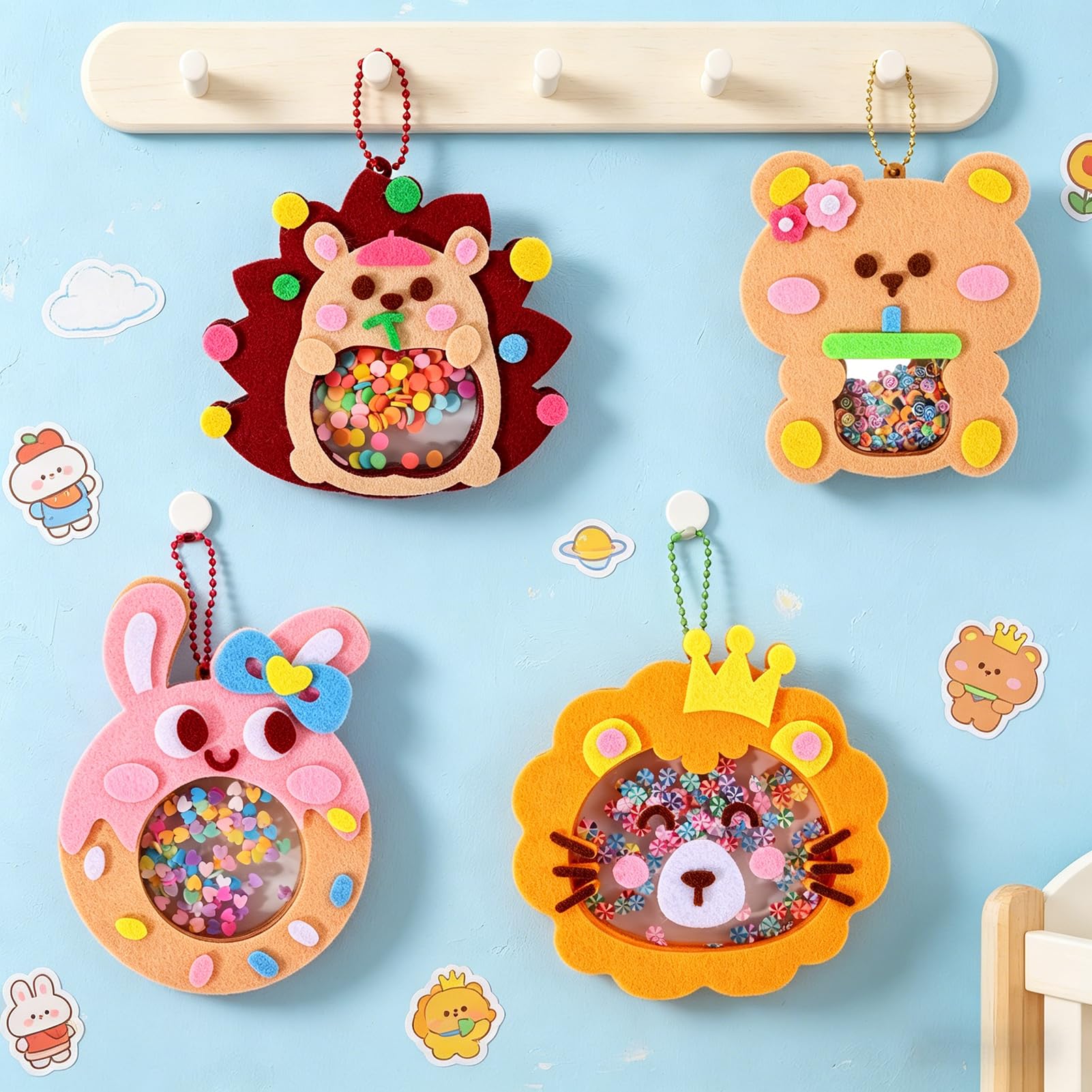 Oagminu 4Pcs DIY Felt Craft Kit Cute Animal Shaker Hanging Ornaments Creative Handmade for Boys & Girls Craft Set for Home Decoration & Party