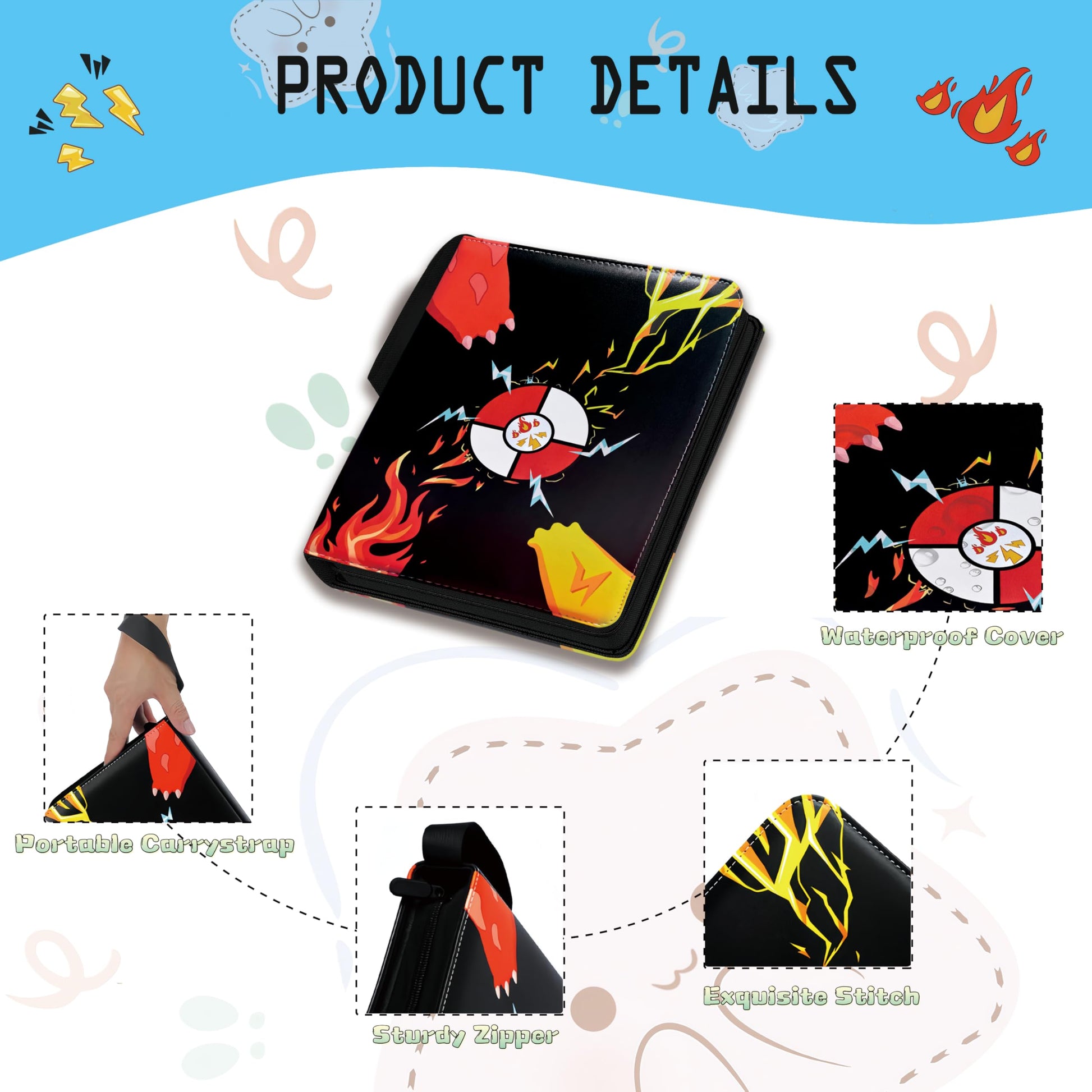 9 Pocket Card Binder,Trading Card Binder 900 Pockets,Card Collection Albums Holder,50 Removable Sleeves,Double Sided Pocket,with Zip and Portable