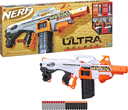 Nerf Ultra Select Fully Motorized Blaster, Fire for Distance or Accuracy, Includes Clips and Darts, Outdoor Games and Toys, Automatic Electric Full