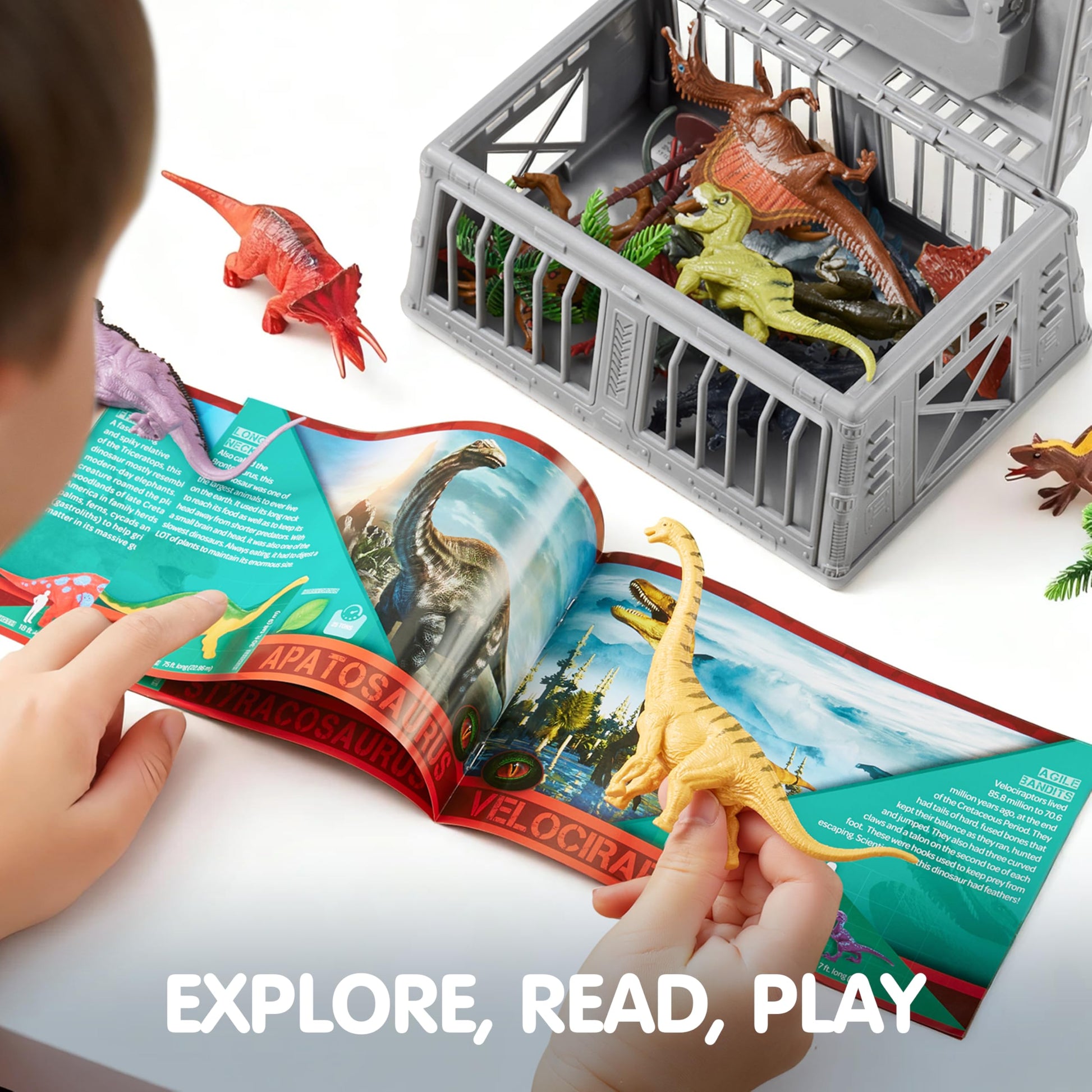 JOYIN Dinosaur Toys for Kids 3-5, 17 PCS Realistic Dinosaur Figures with Activity Play Mat & Storage Cage, Ideal Kids Toys for 3 Year Old Boys