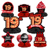 Happy 19th Birthday Red and Black Table Honeycomb Centerpieces Balloons Theme Decor Table Decorations Table Toppers for Girls Women Princess 19 Years