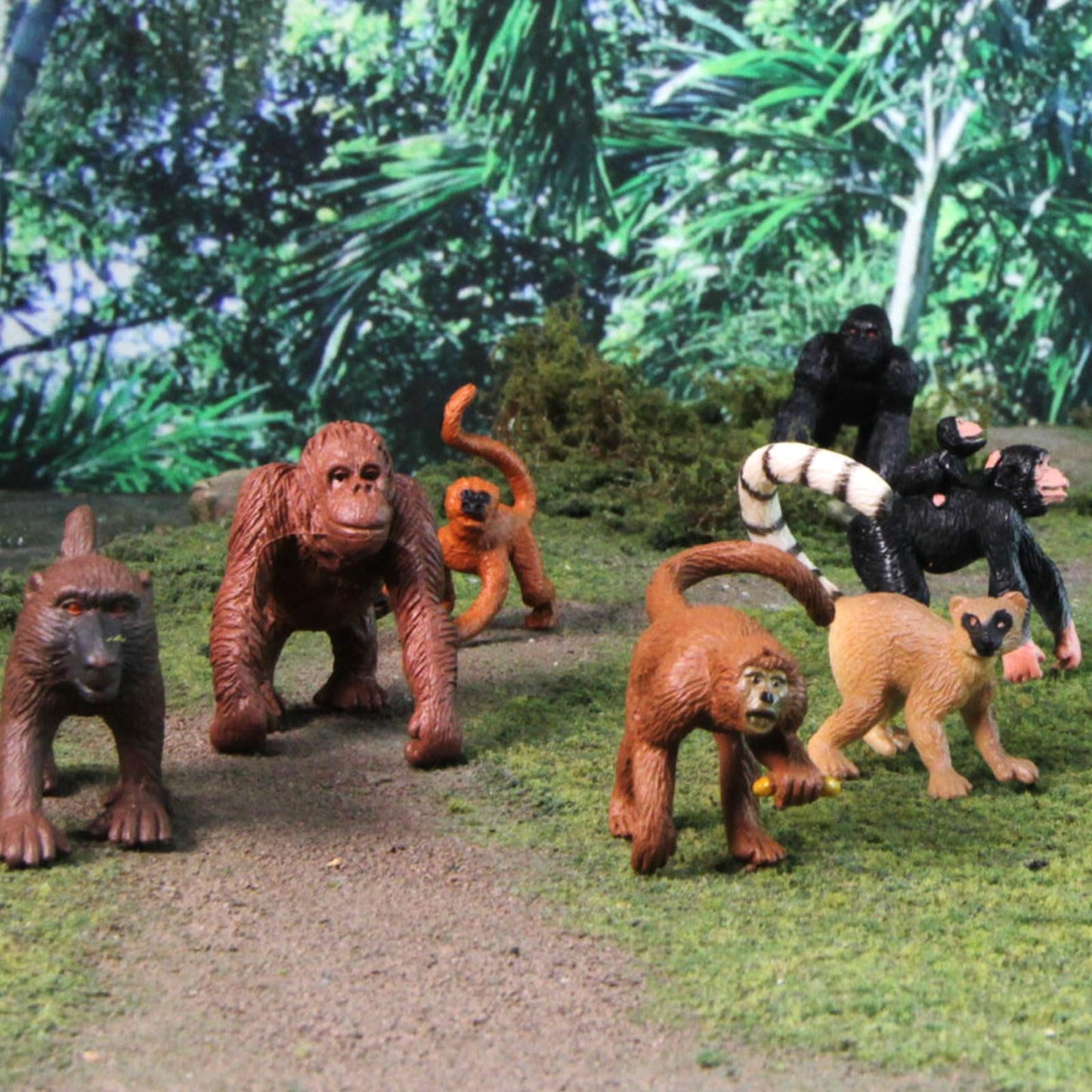 Safari Ltd. Apes & Monkeys TOOB - 12 Figurines: Baboon, Orangutan, Tamarin, Lemur, Gorilla, Mandrill, Chimp, Squirrel, Spider, & Woolly Monkeys